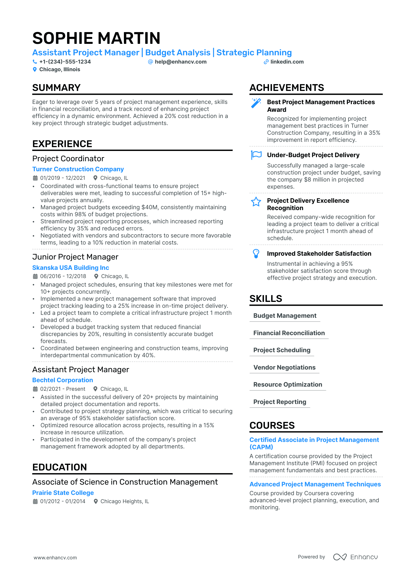 school project manager resume