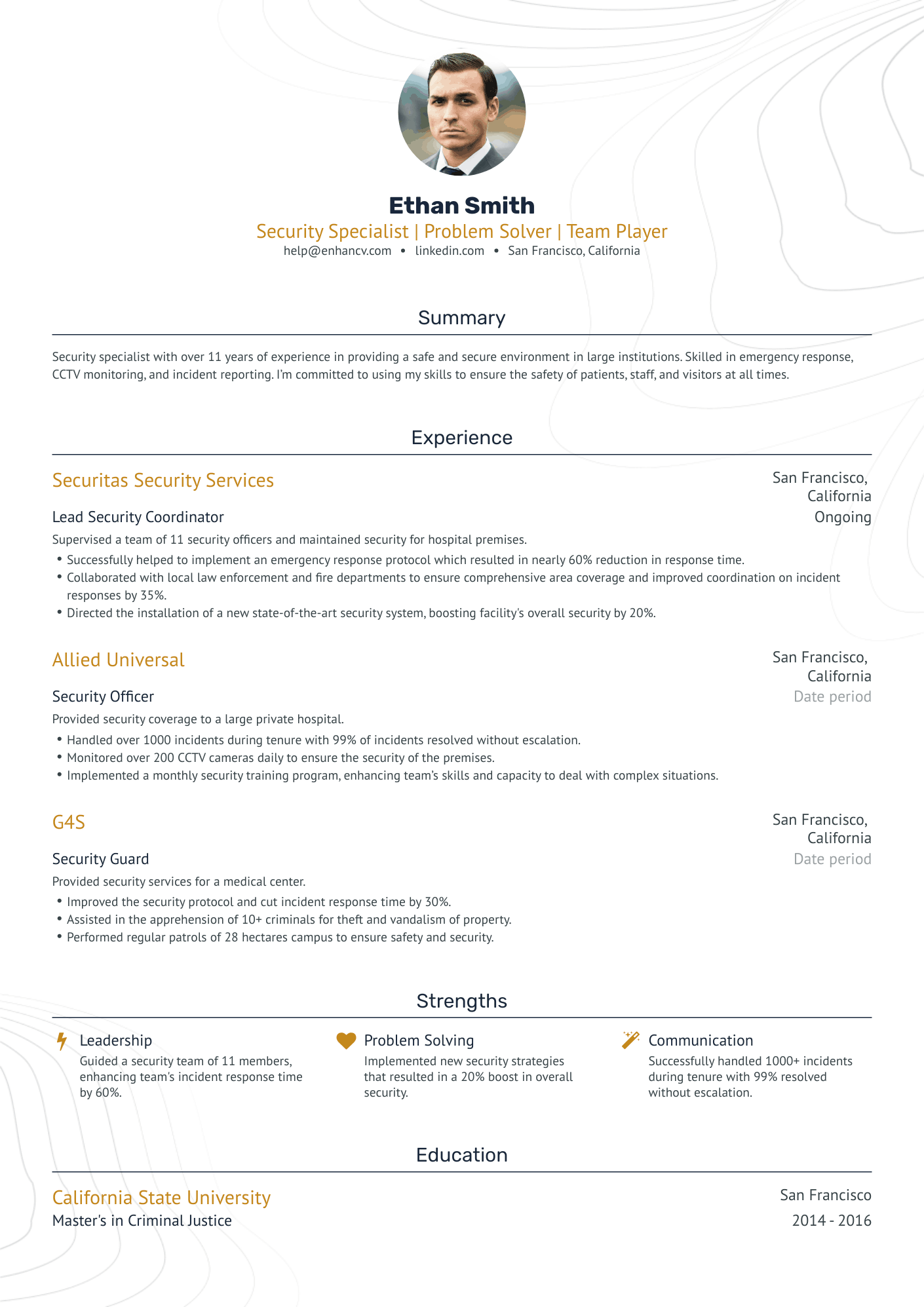 resume summary examples for security guard