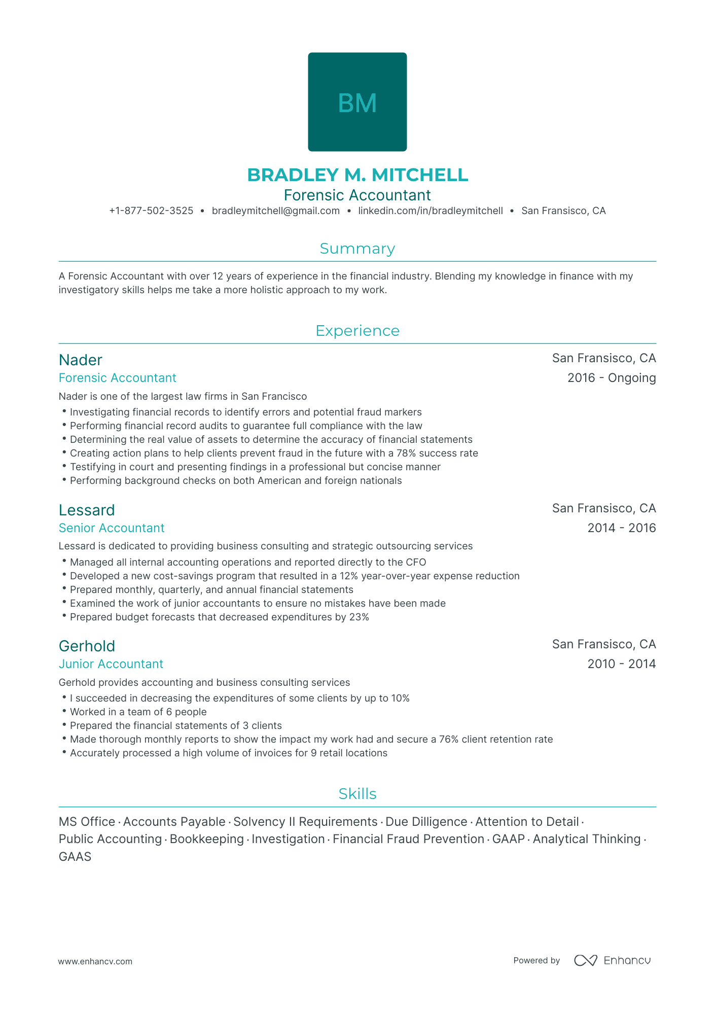 Traditional Forensic Accounting Resume Template