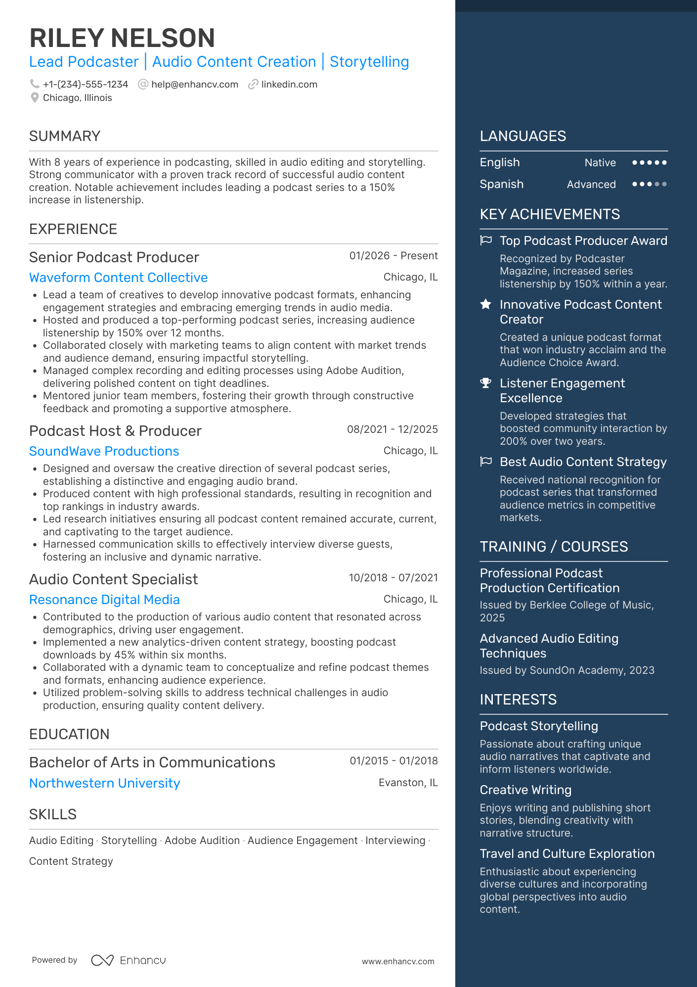 A resume example of a Lead Podcaster