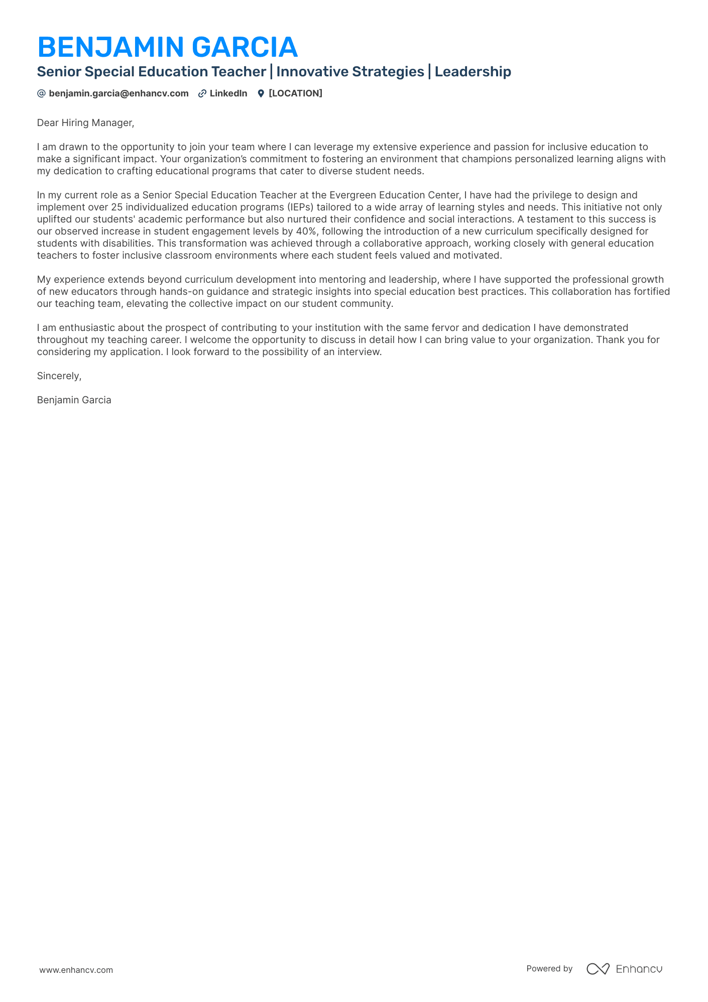 A resume example of a Senior level