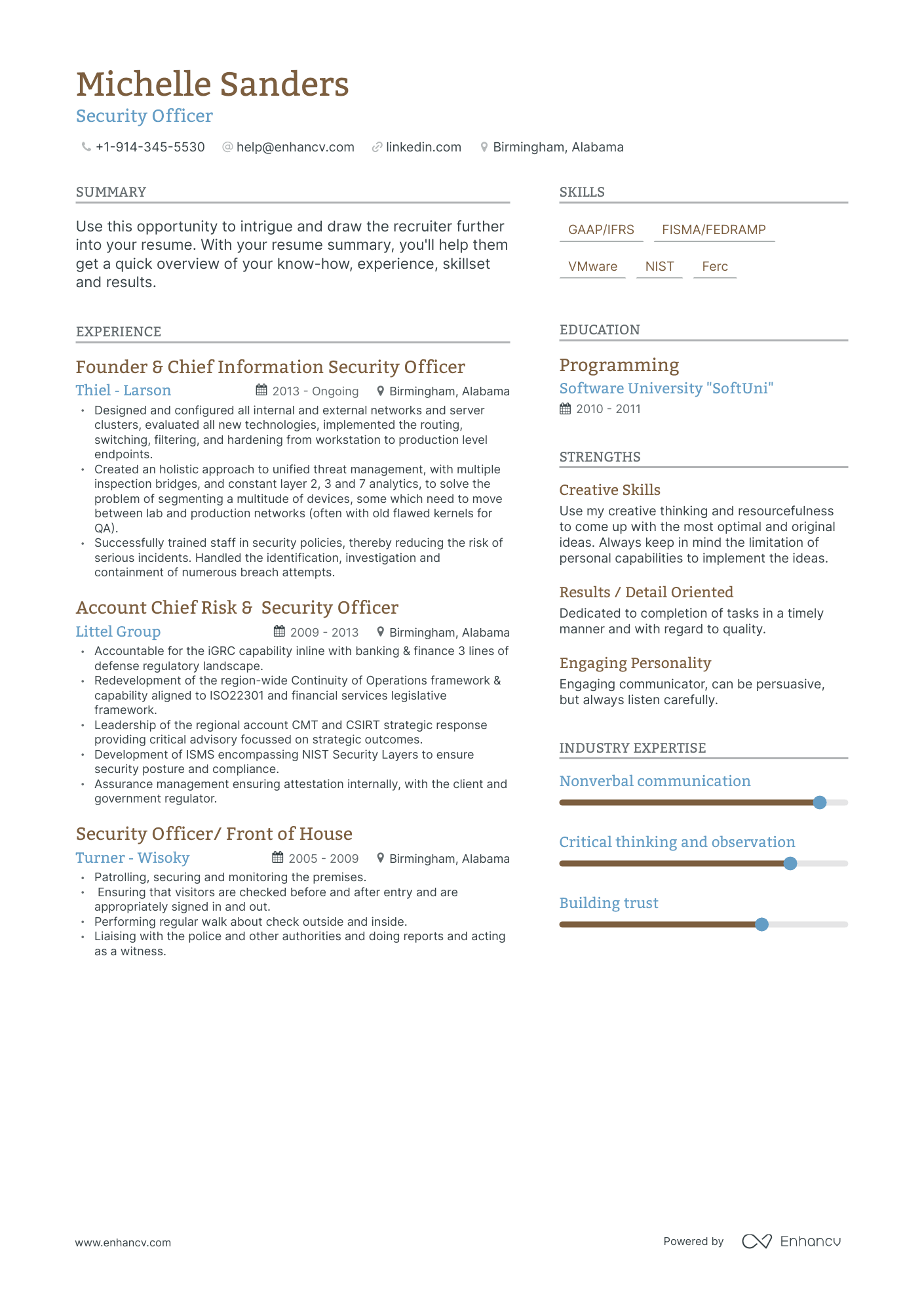 Modern Security Officer Resume Template