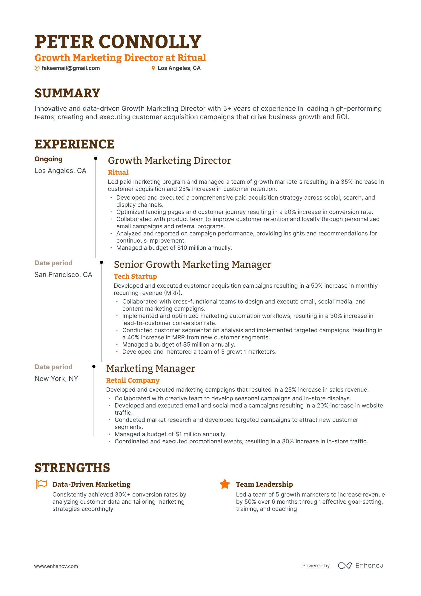 Timeline Growth Marketing Resume Template