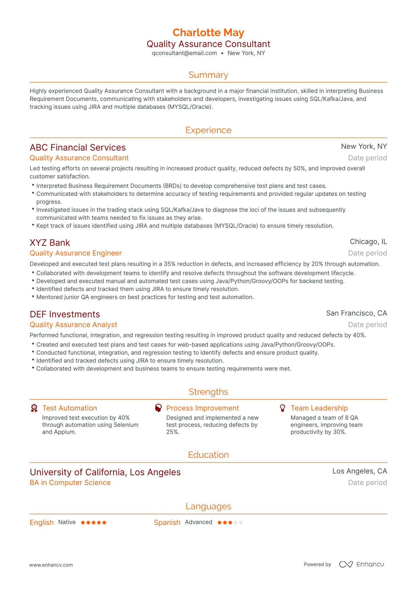 Traditional Quality Consultant Resume Template
