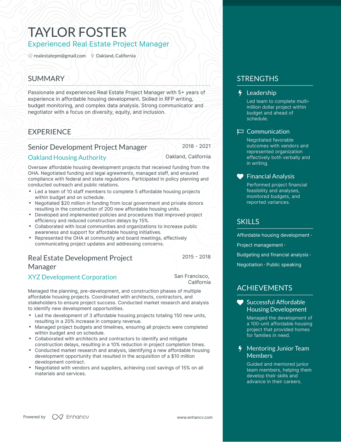 One Page Real Estate Project Manager Resume Template
