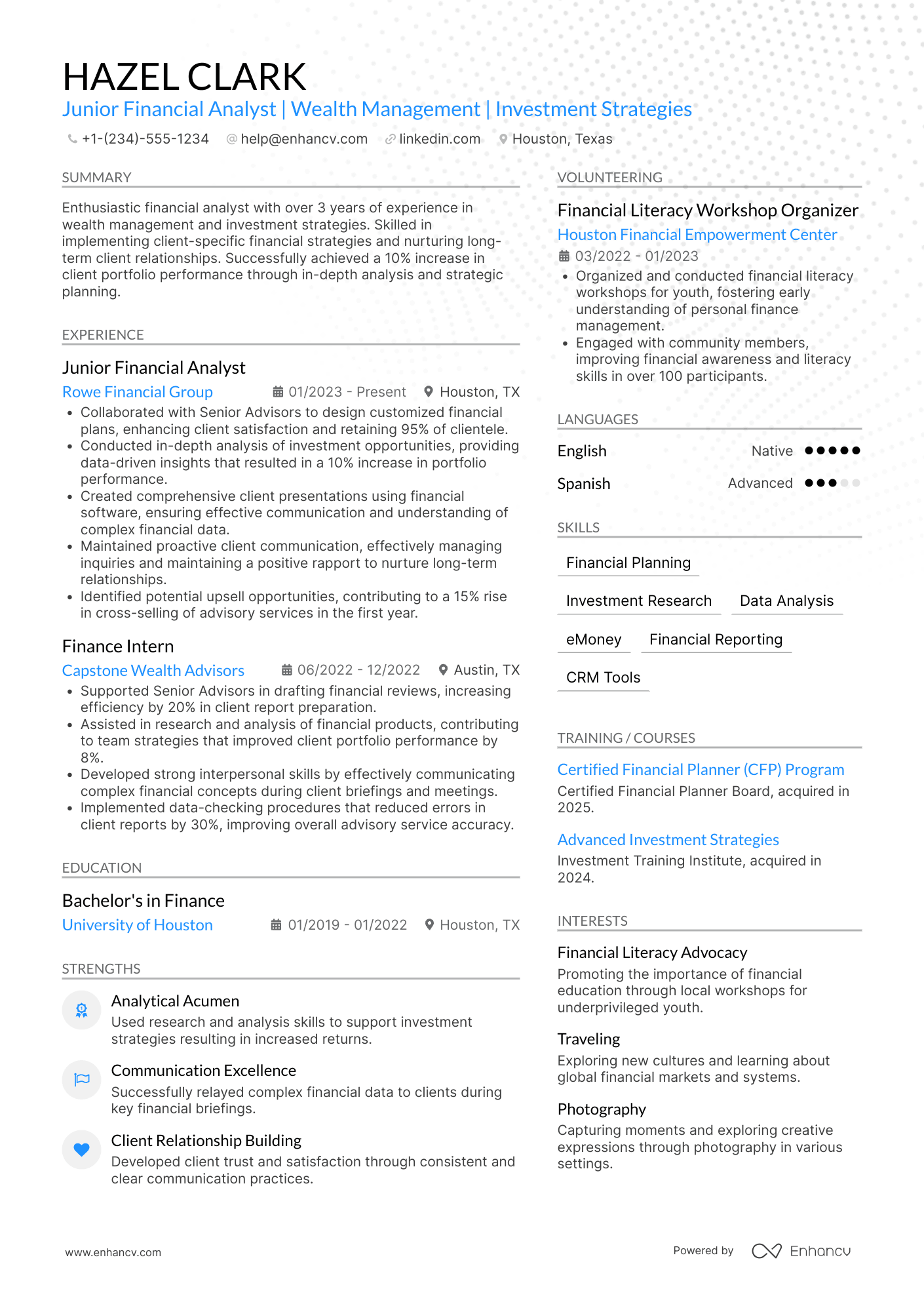 A resume example of a Associate Financial Advisor