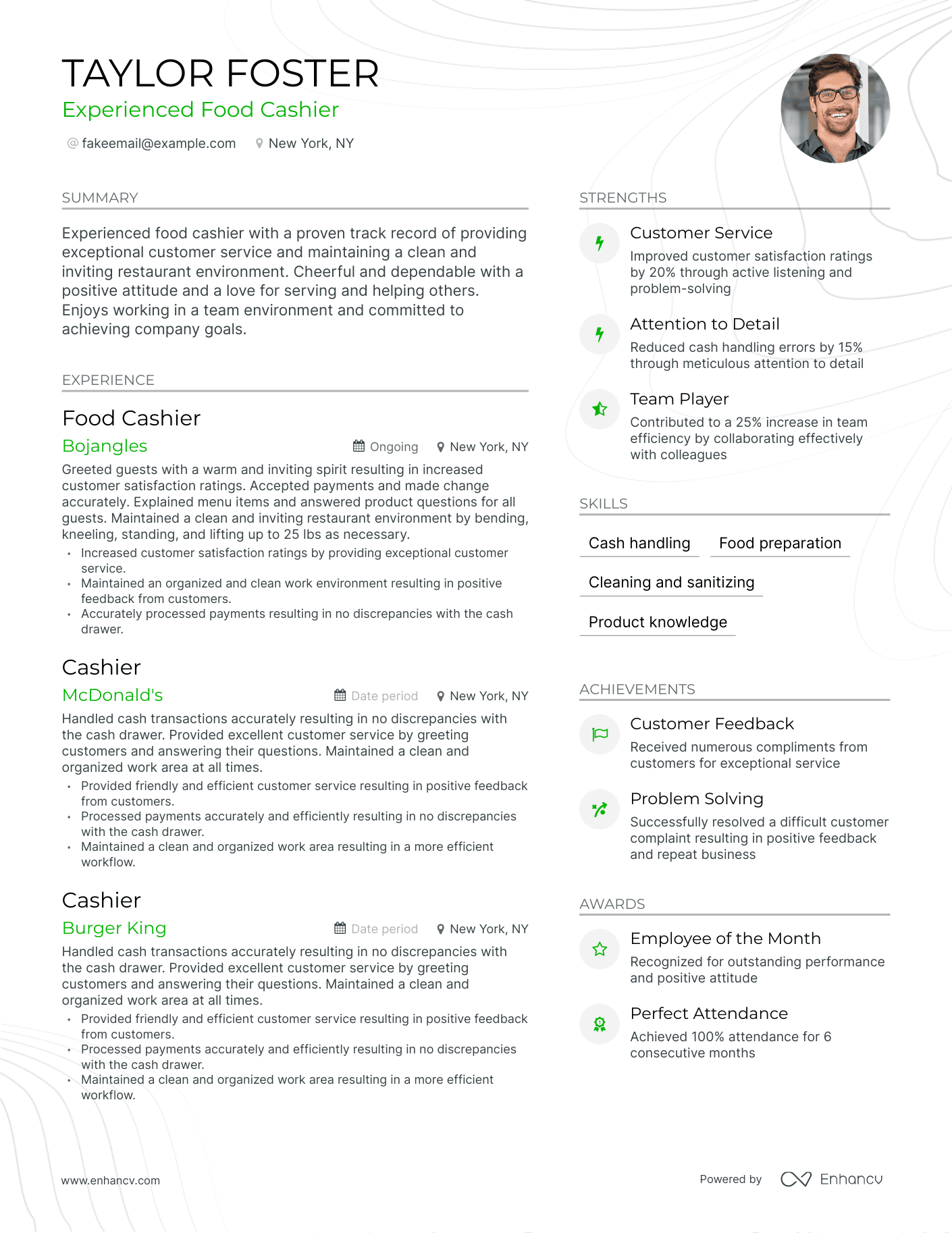 Modern Food Cashier Resume Template