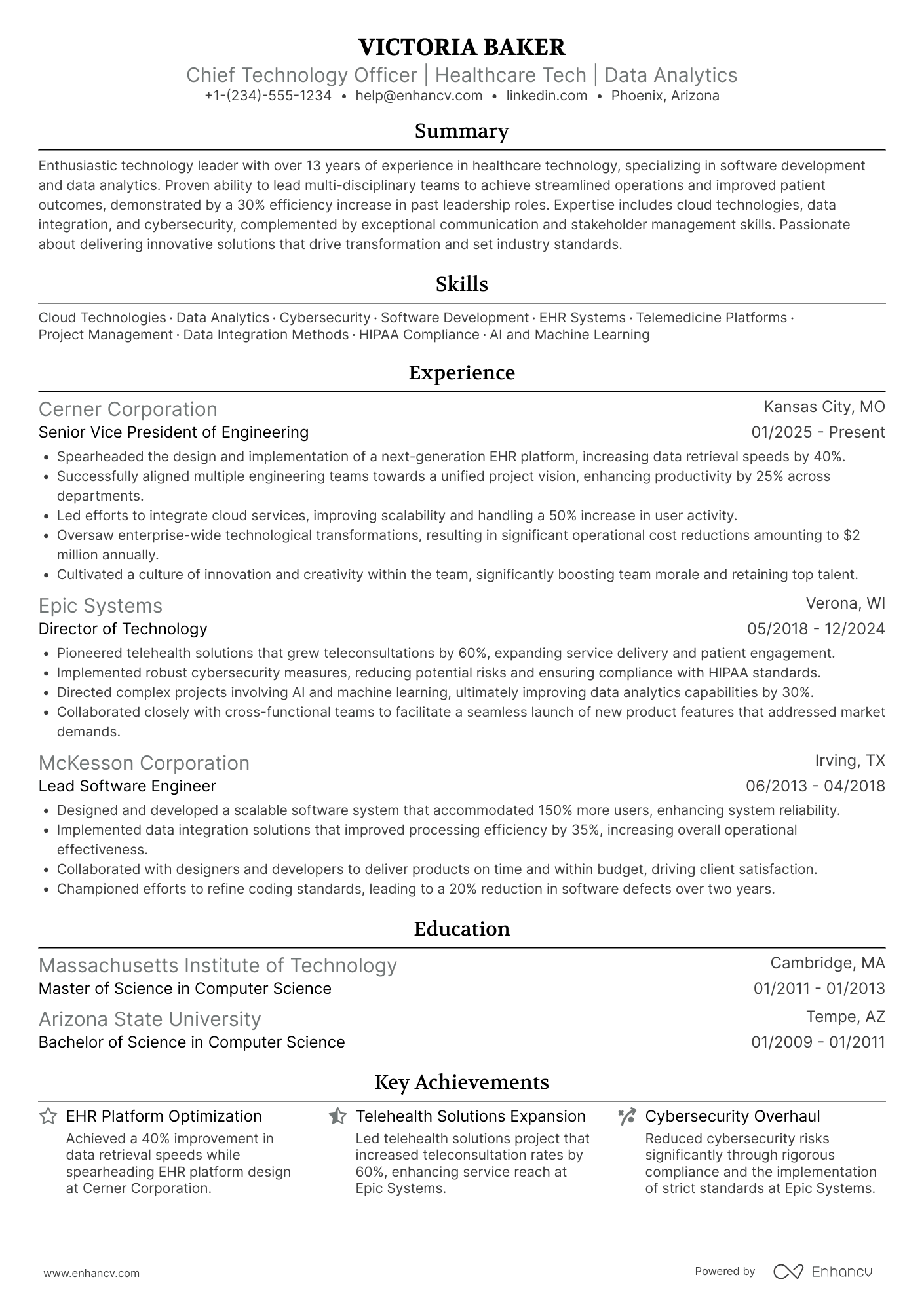 A resume example of a Healthcare Technology CTO