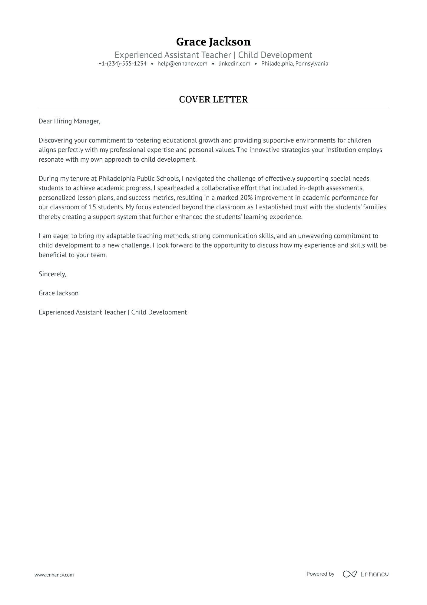 daycare teacher cover letter sample