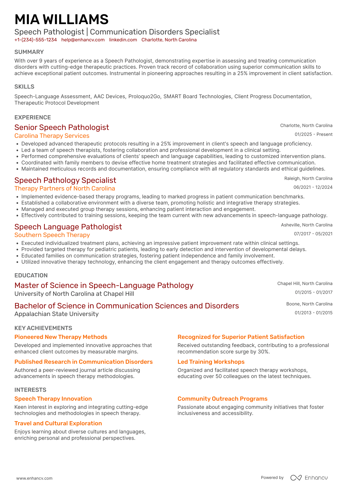 A resume example of a Staff Speech Pathologist