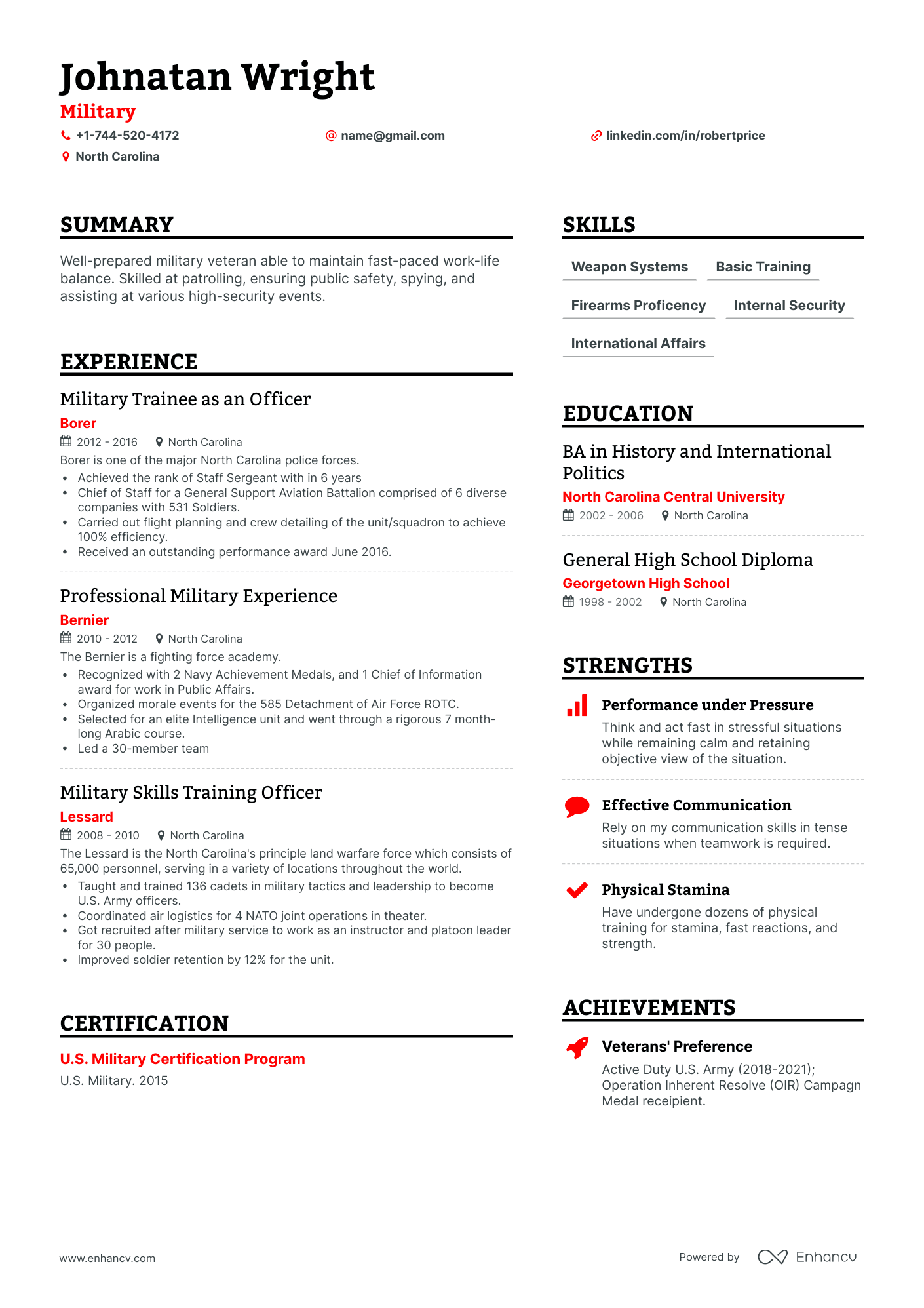 Simple Military Resume Template