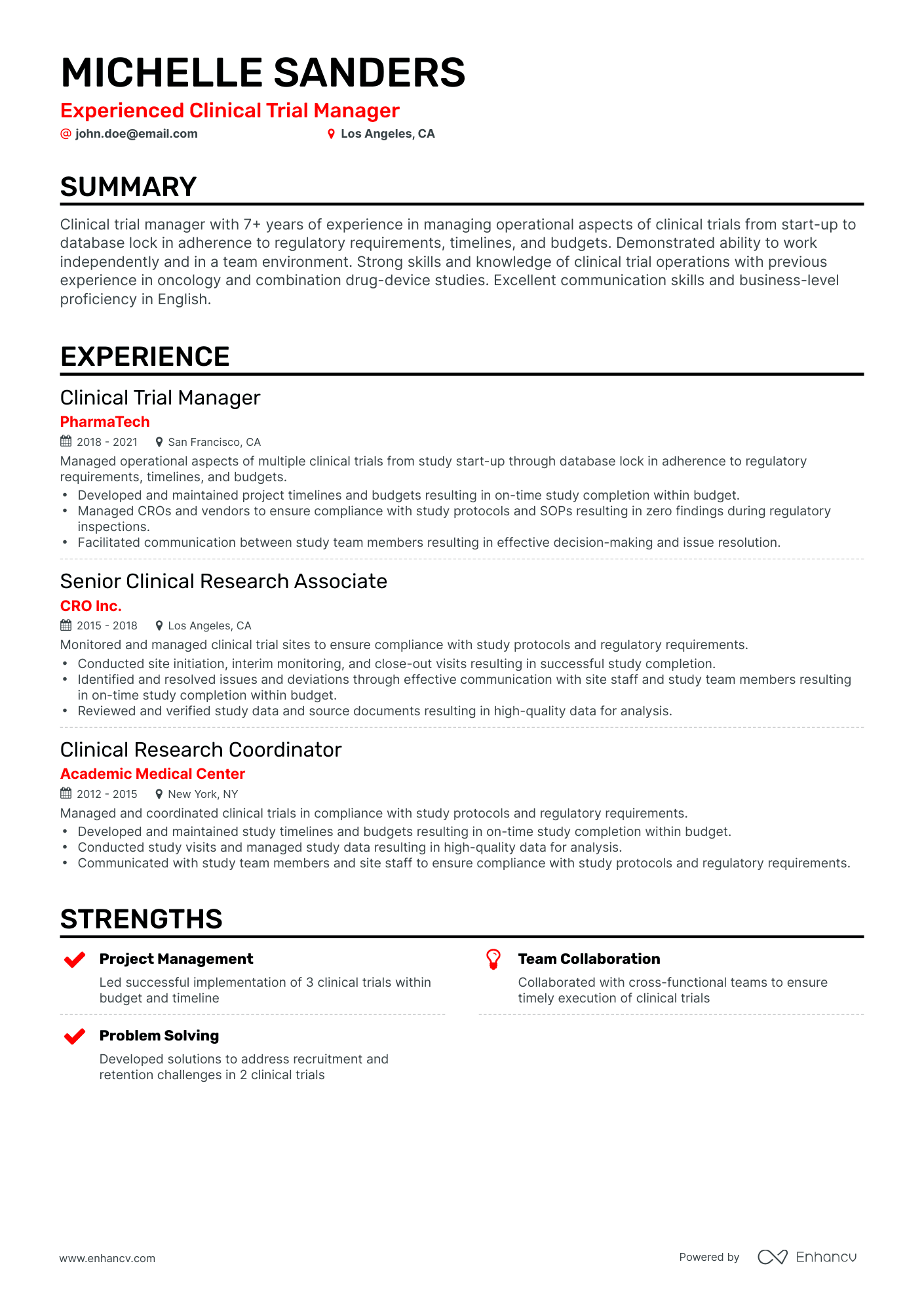 Classic Clinical Trial Manager Resume Template