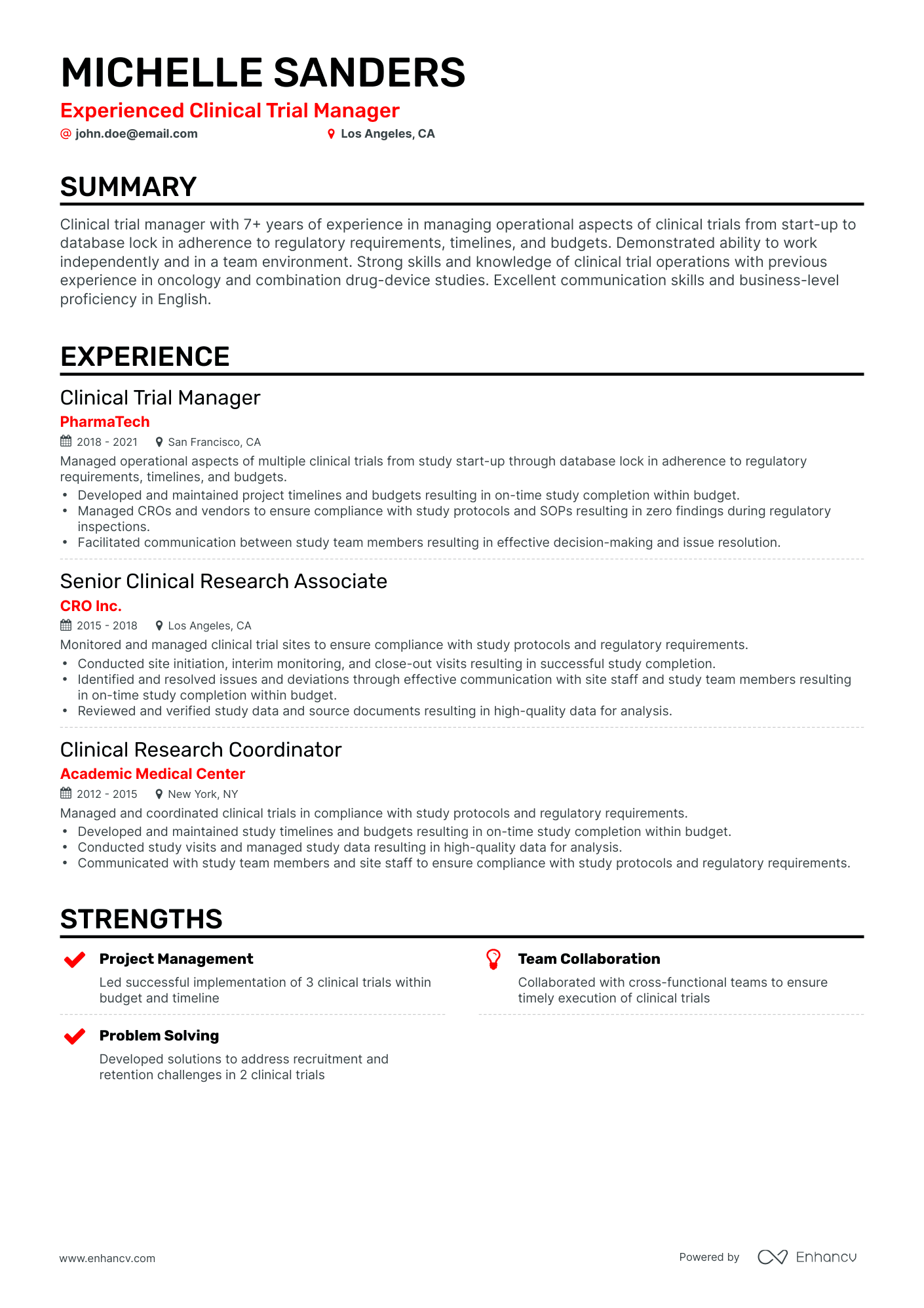 Clinical Trial Associate Cv Sample