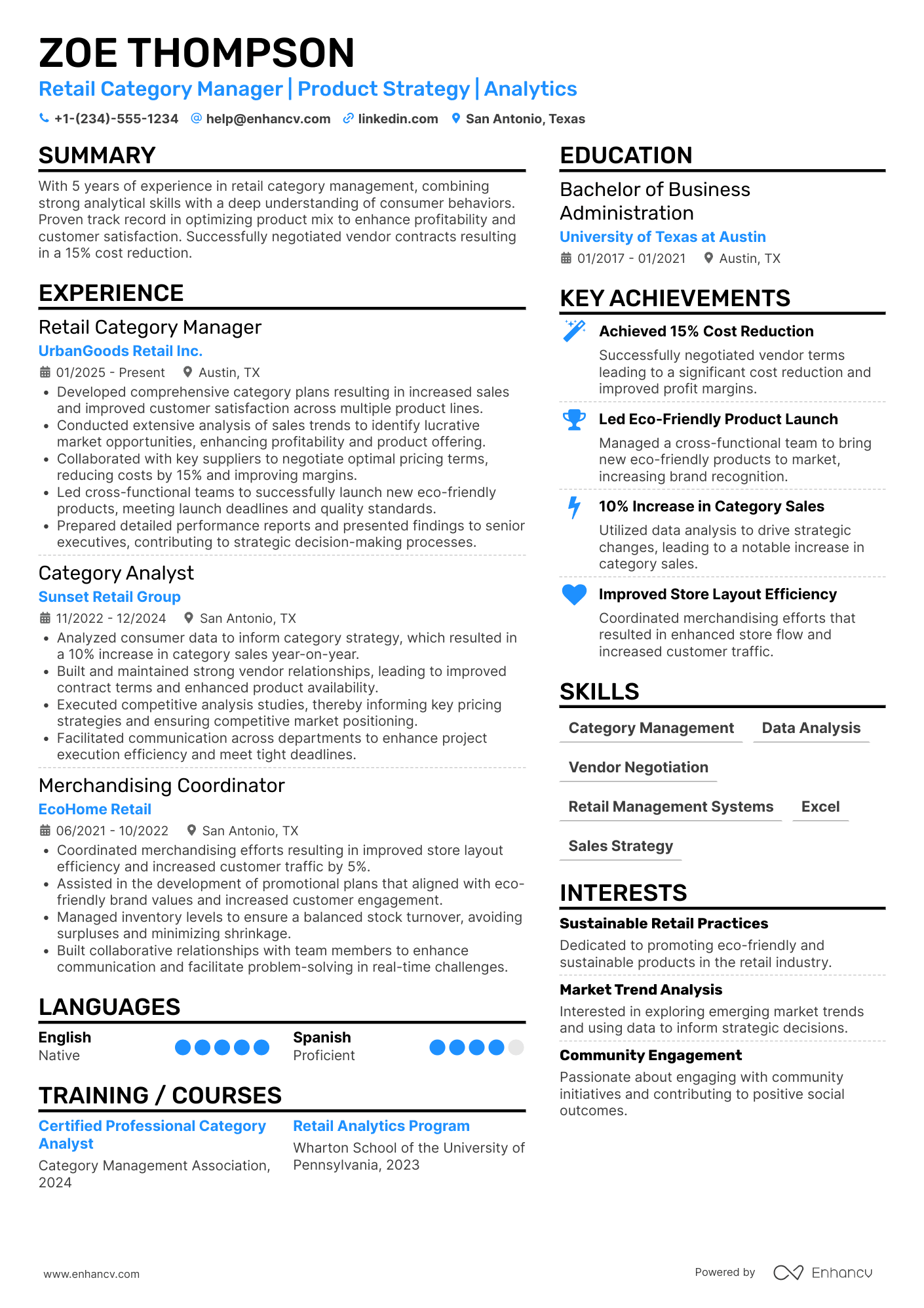 A resume example of a Retail Category Manager