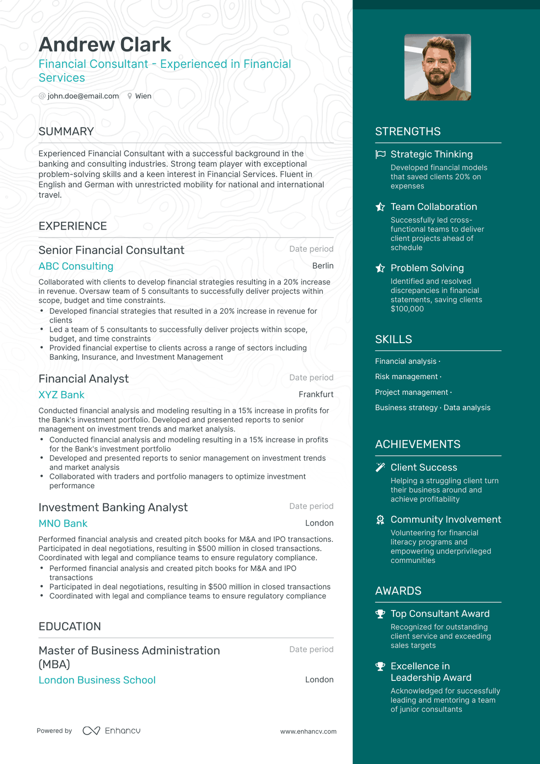 One Page Financial Consultant Resume Template