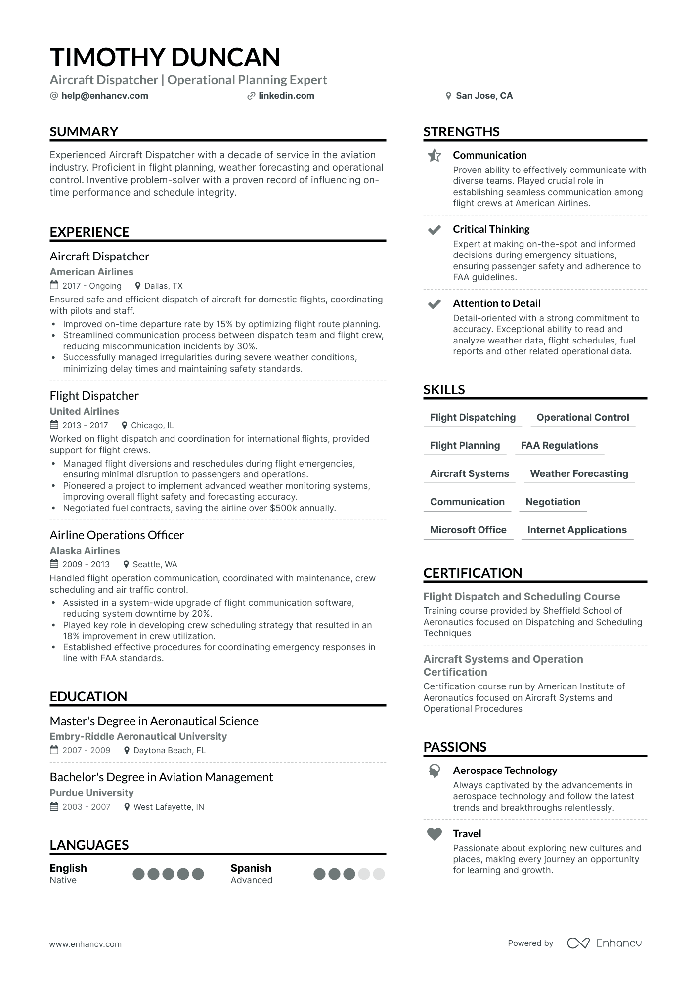 undefined Aircraft Dispatcher Resume Template