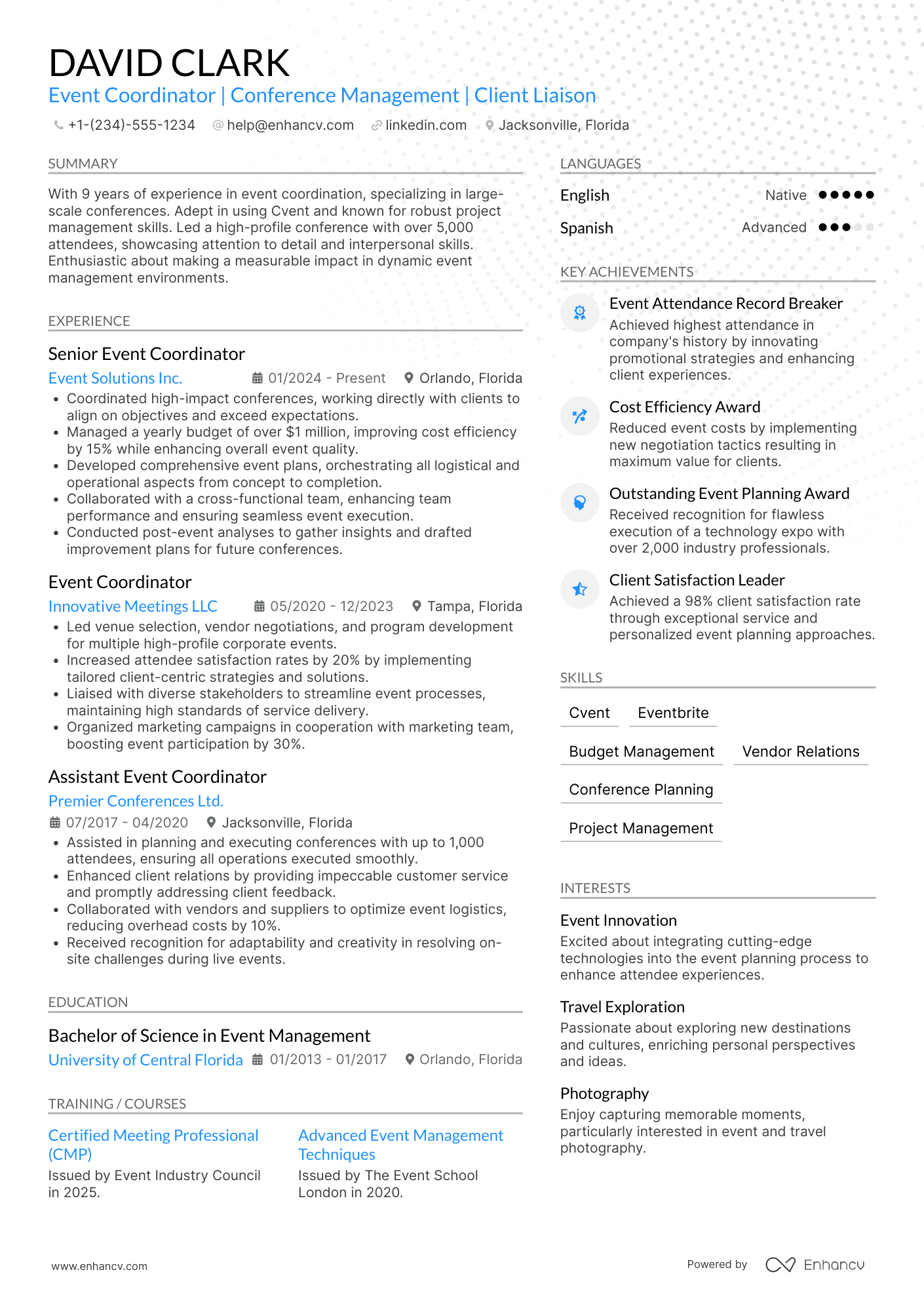 A resume example of a Conference Event Coordinator