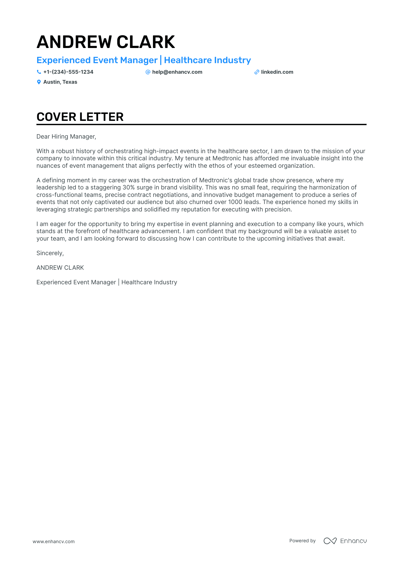 cover letter for event planner sample