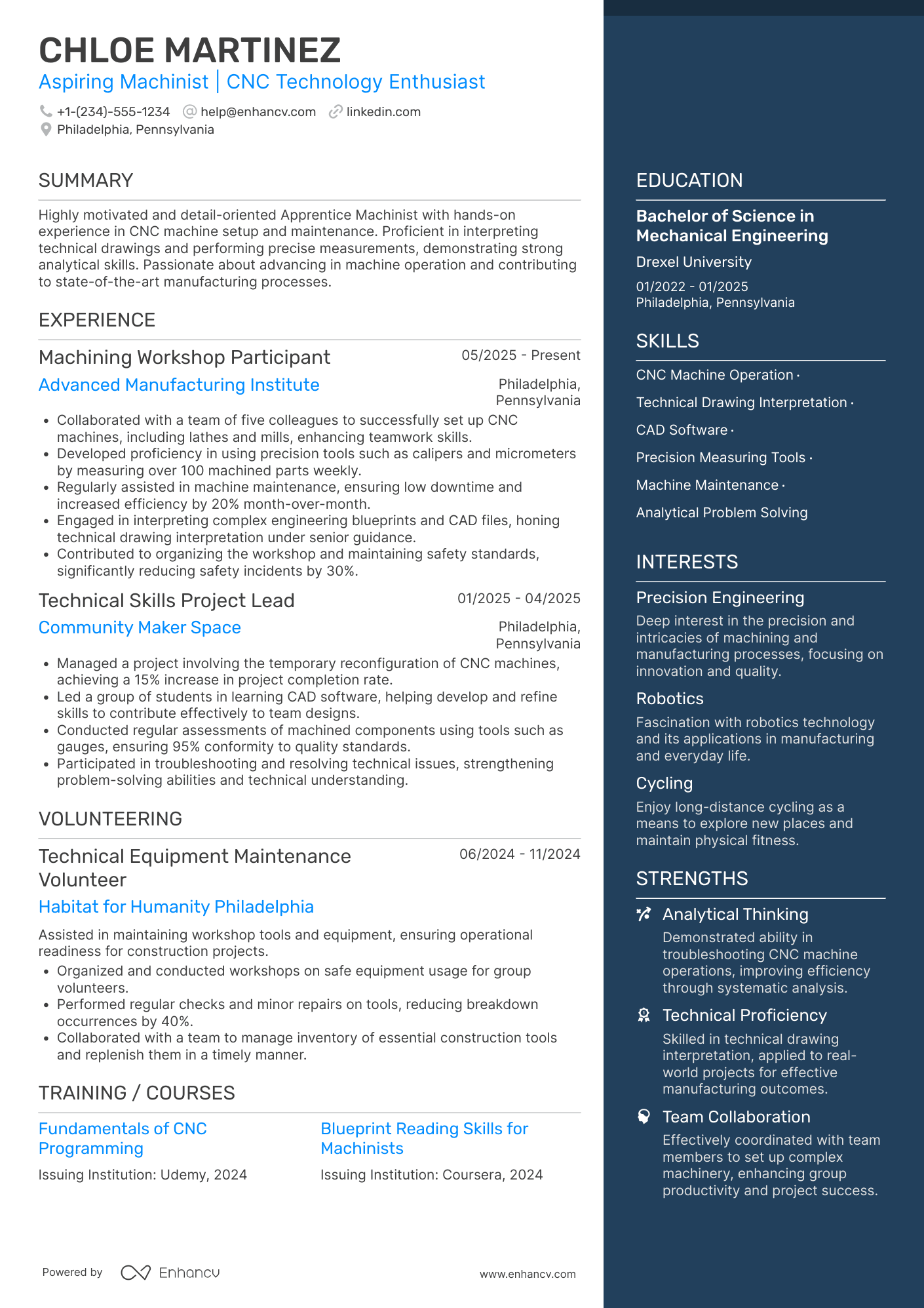 A resume example of a Apprentice Machinist