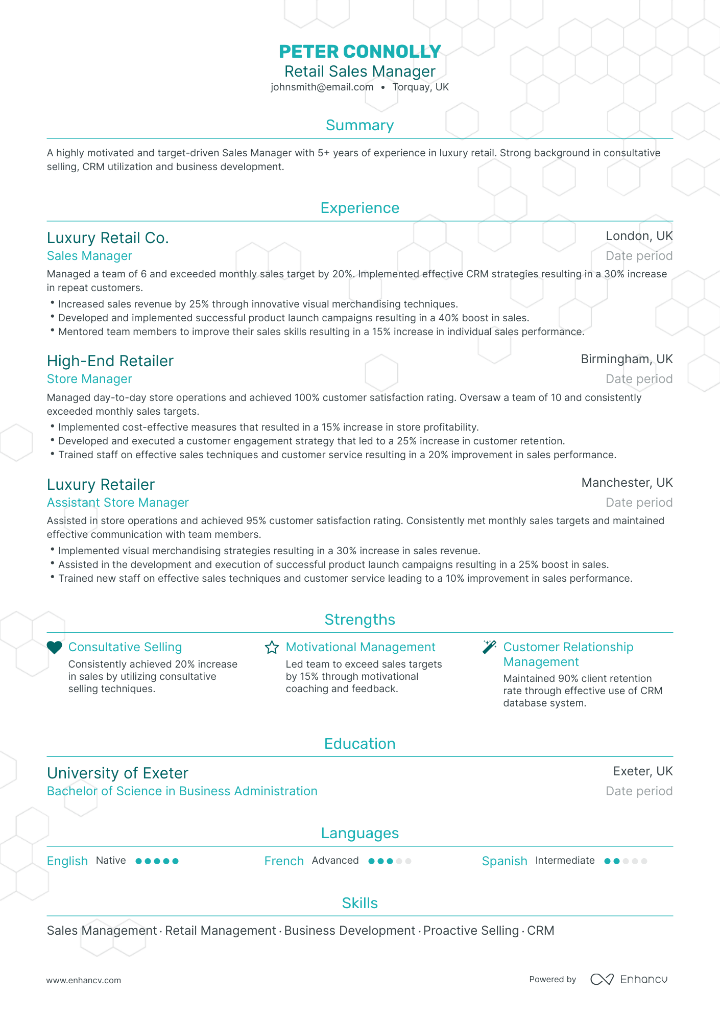 Traditional Retail Sales Manager Resume Template