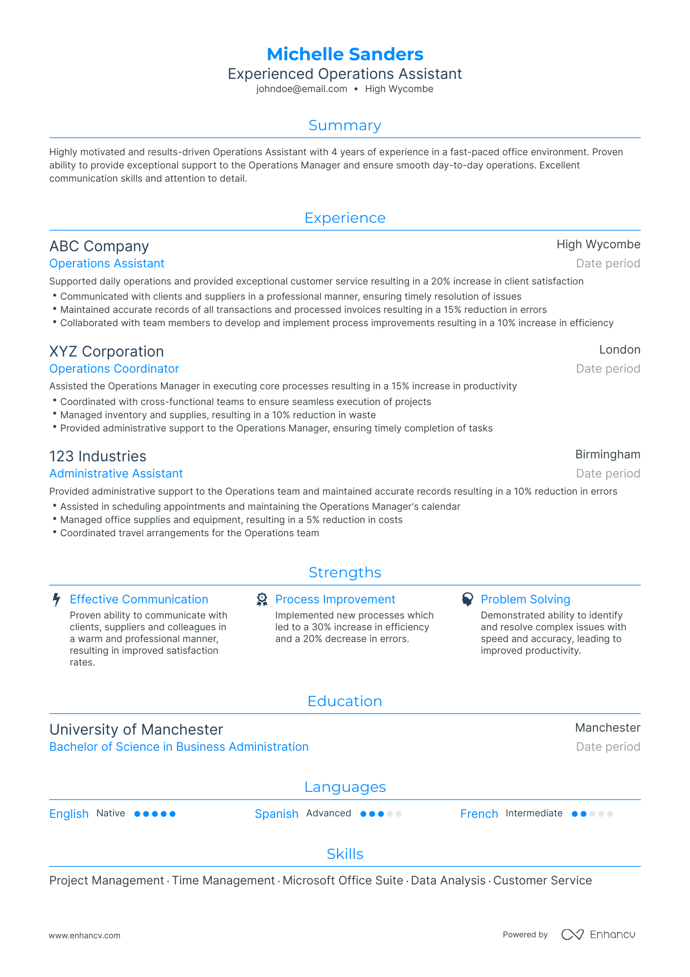 Traditional Assistant Operations Manager Resume Template