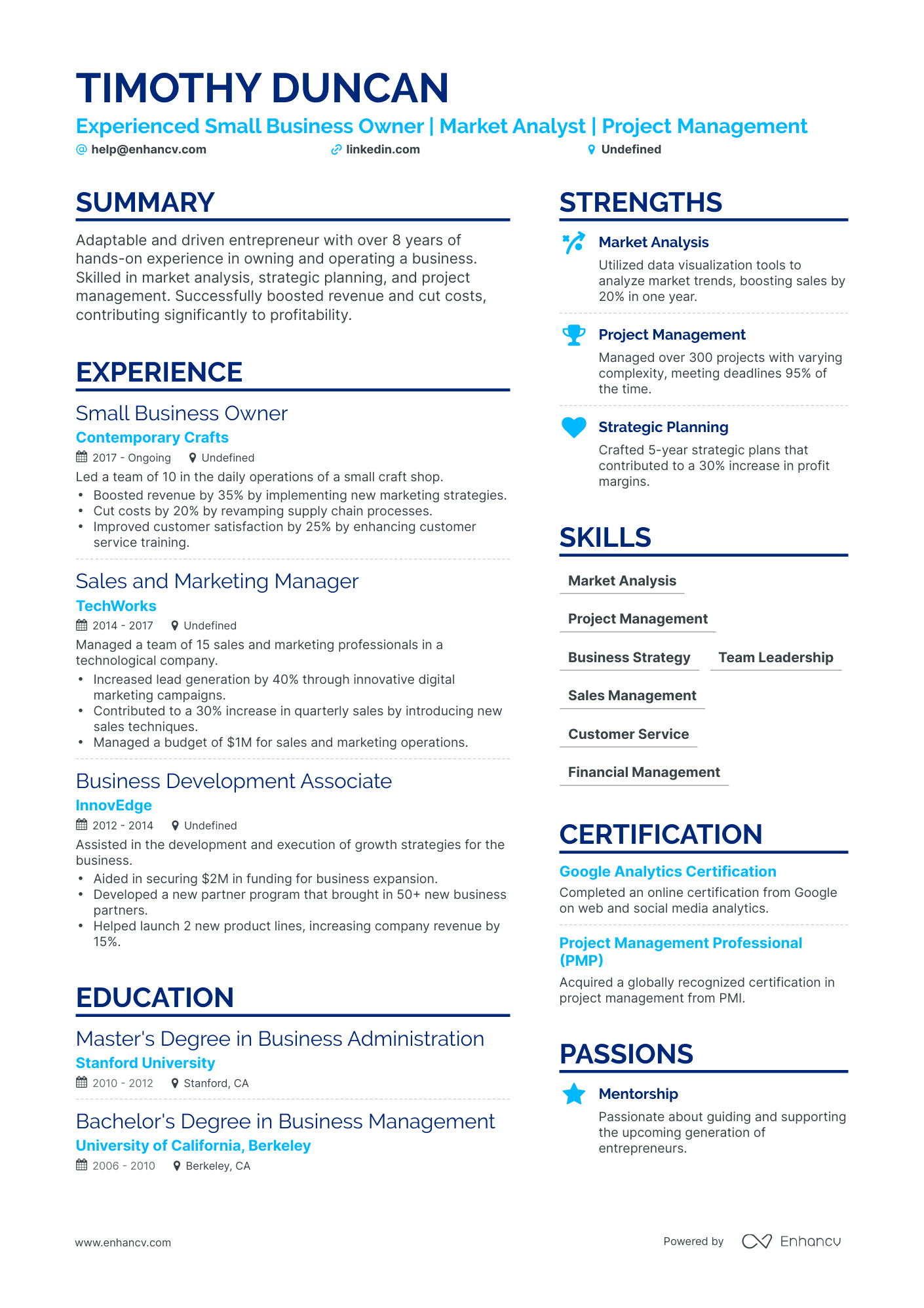undefined Small Business Owner Resume Template
