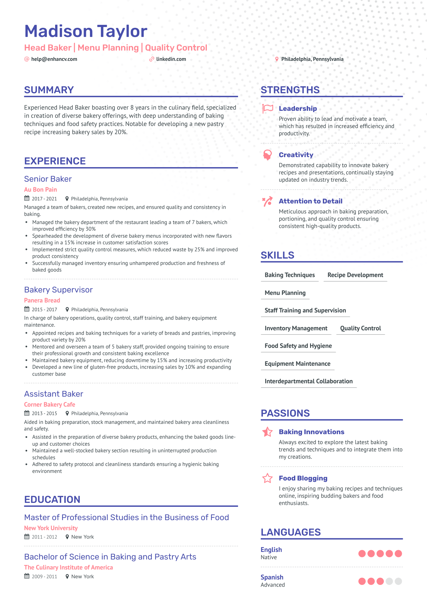 professional summary bakery resume