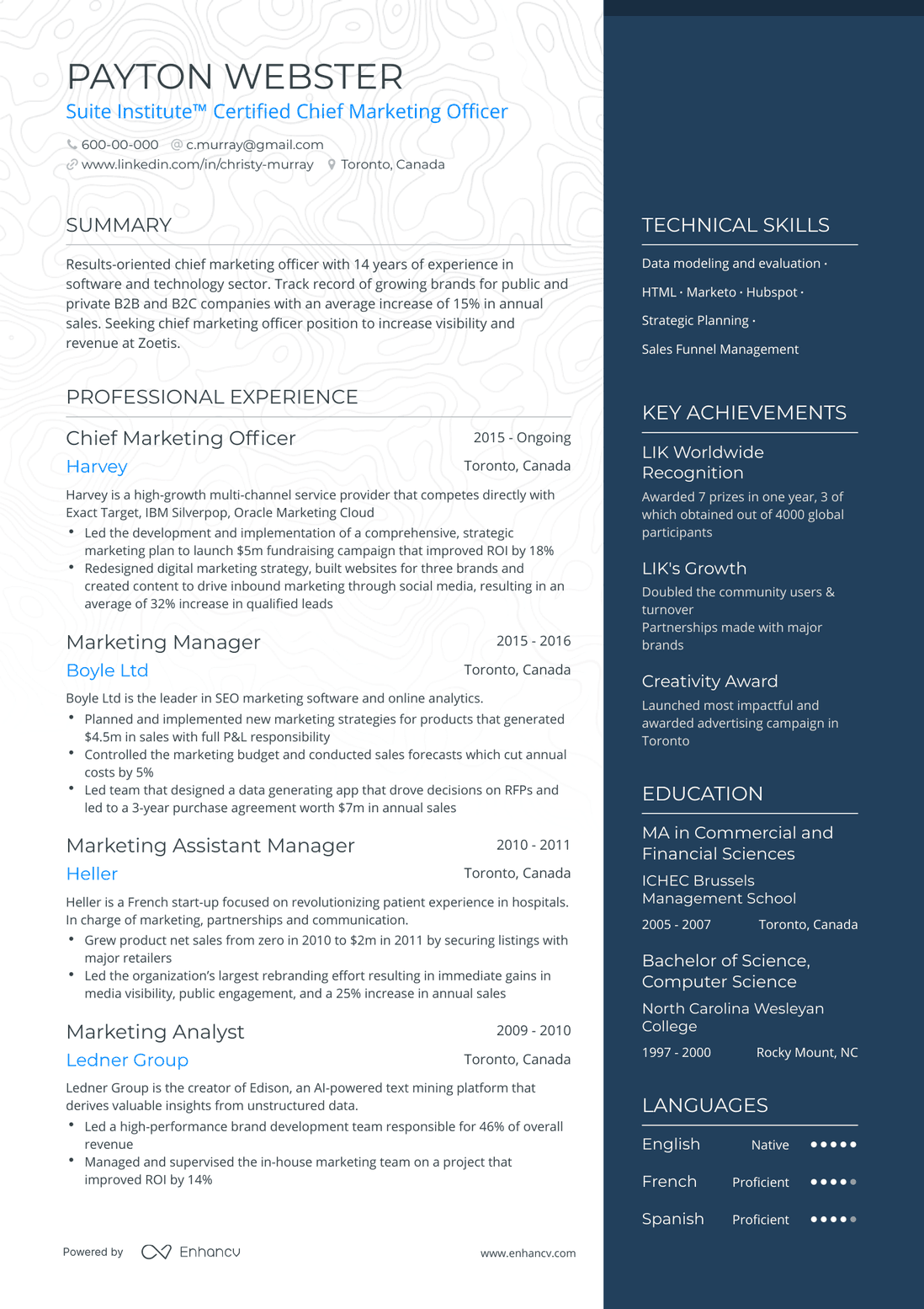 One Page Chief Marketing Officer Resume Template