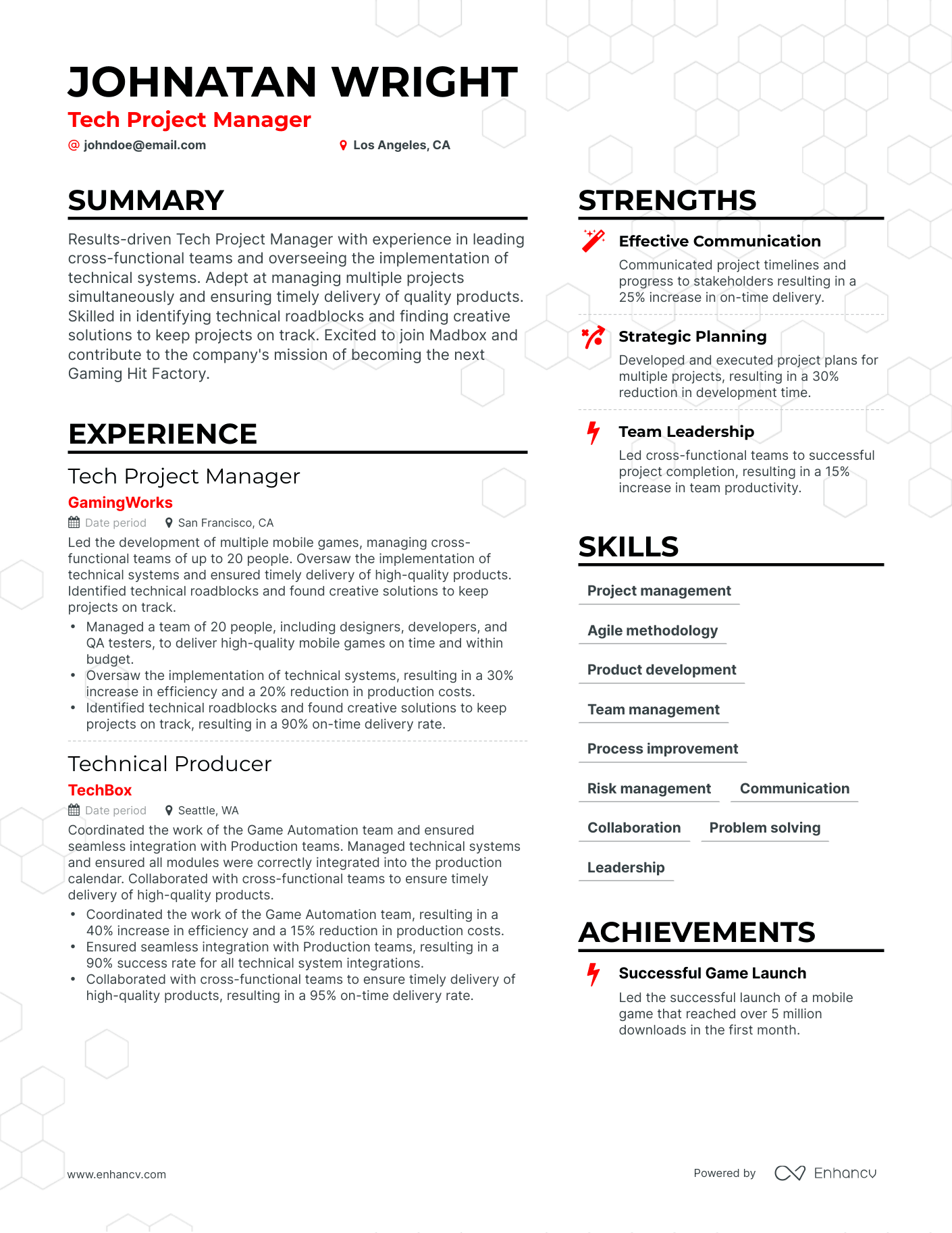 Simple Tech Project Manager Resume Template
