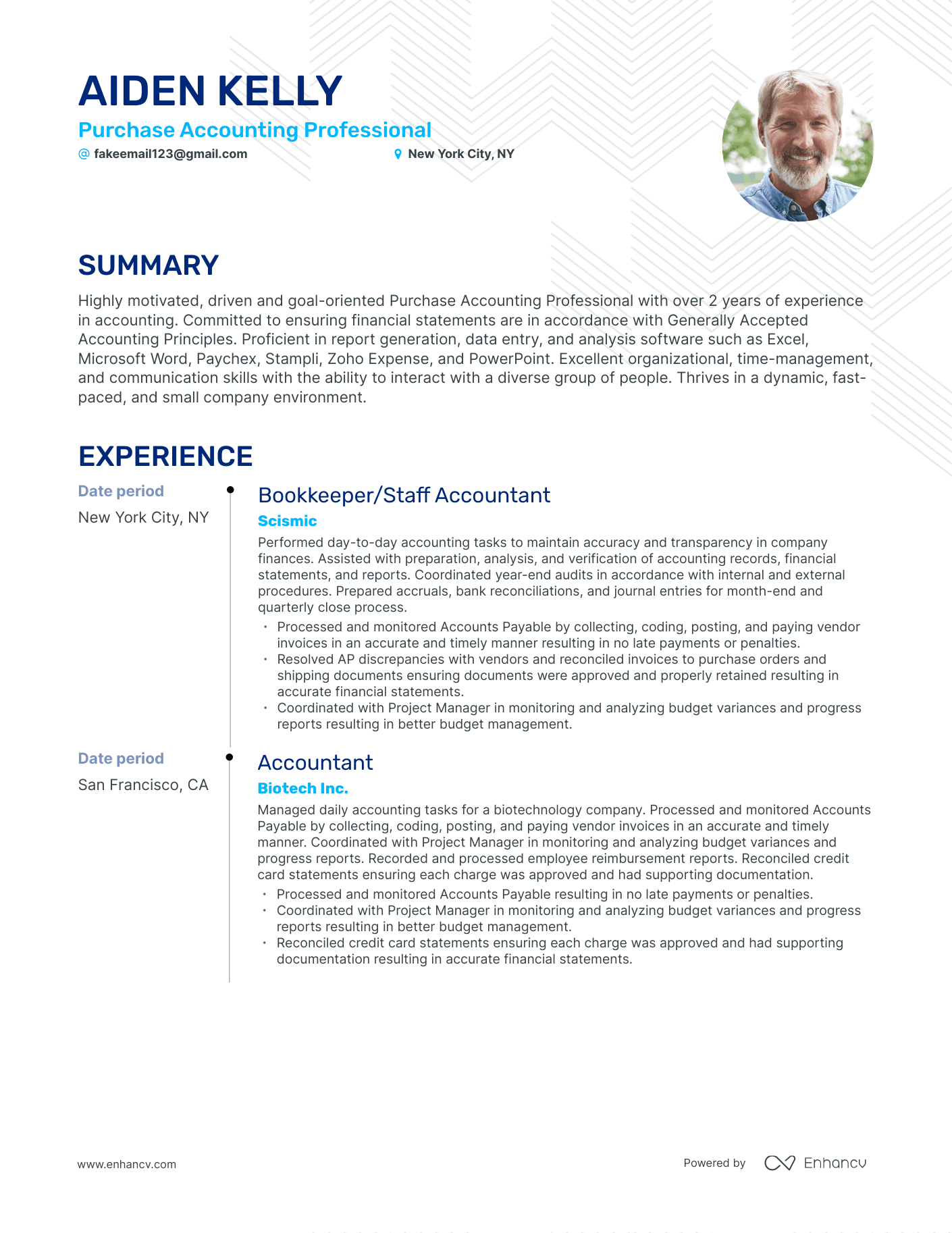 Timeline Purchase Accounting Resume Template