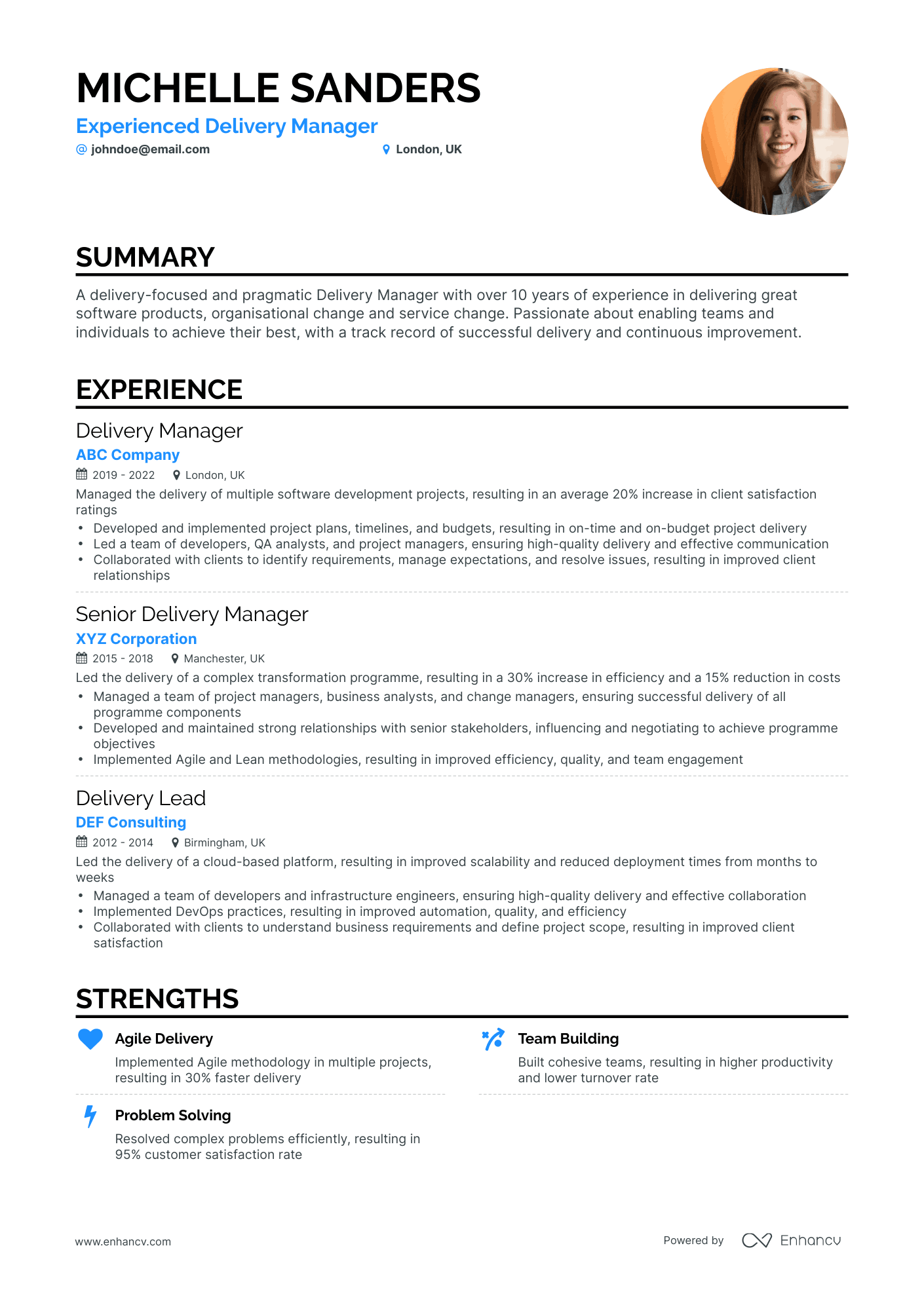 Classic Delivery Manager Resume Template