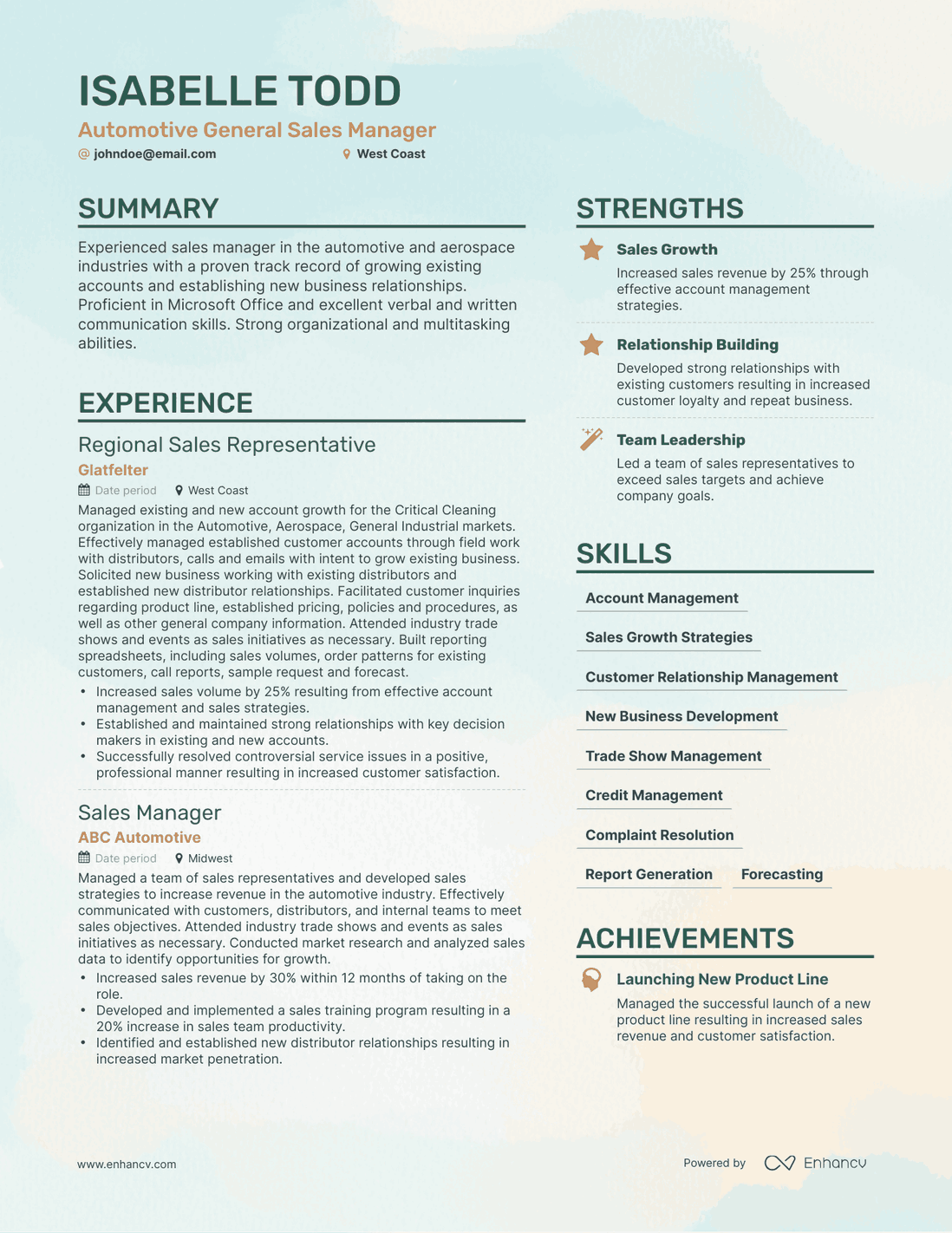 Simple Automotive General Sales Manager Resume Template