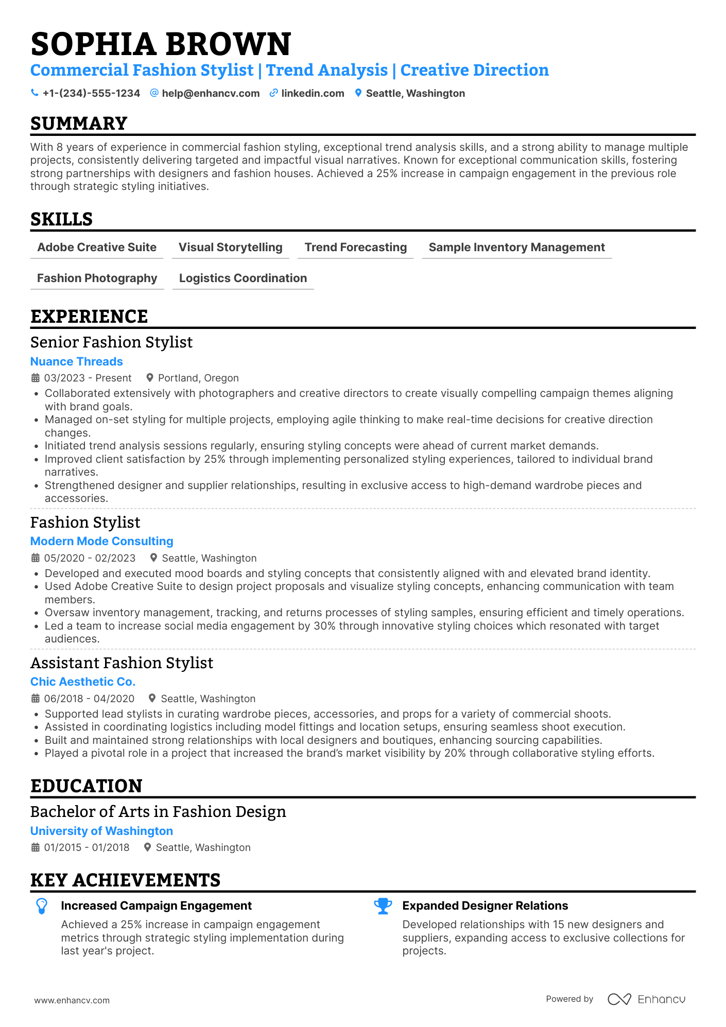 A resume example of a Commercial Fashion Stylist