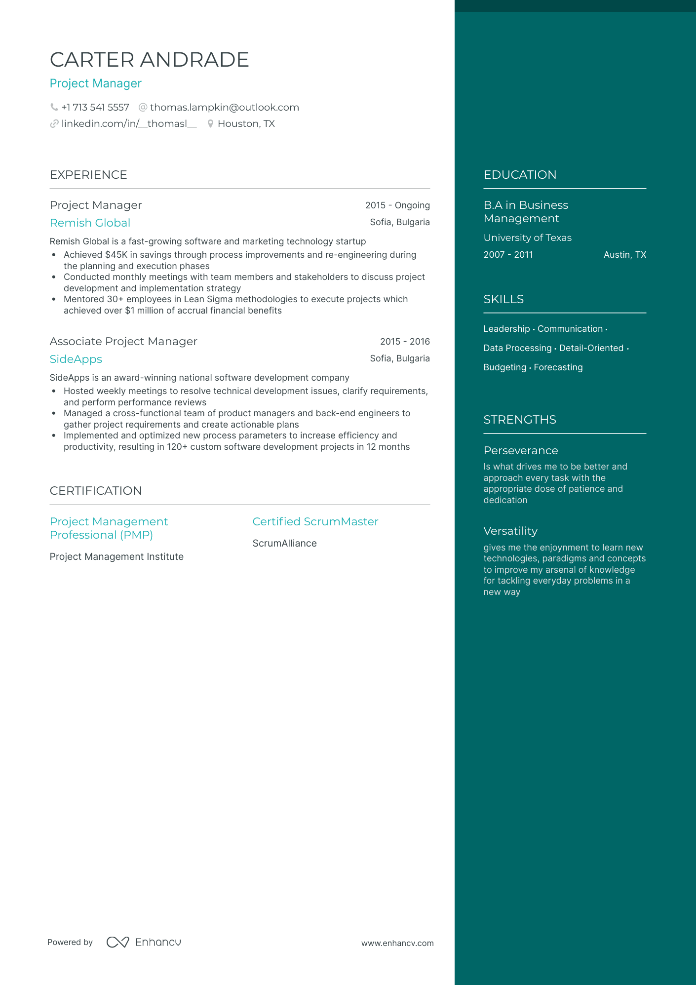 One Page ATS Resume Template