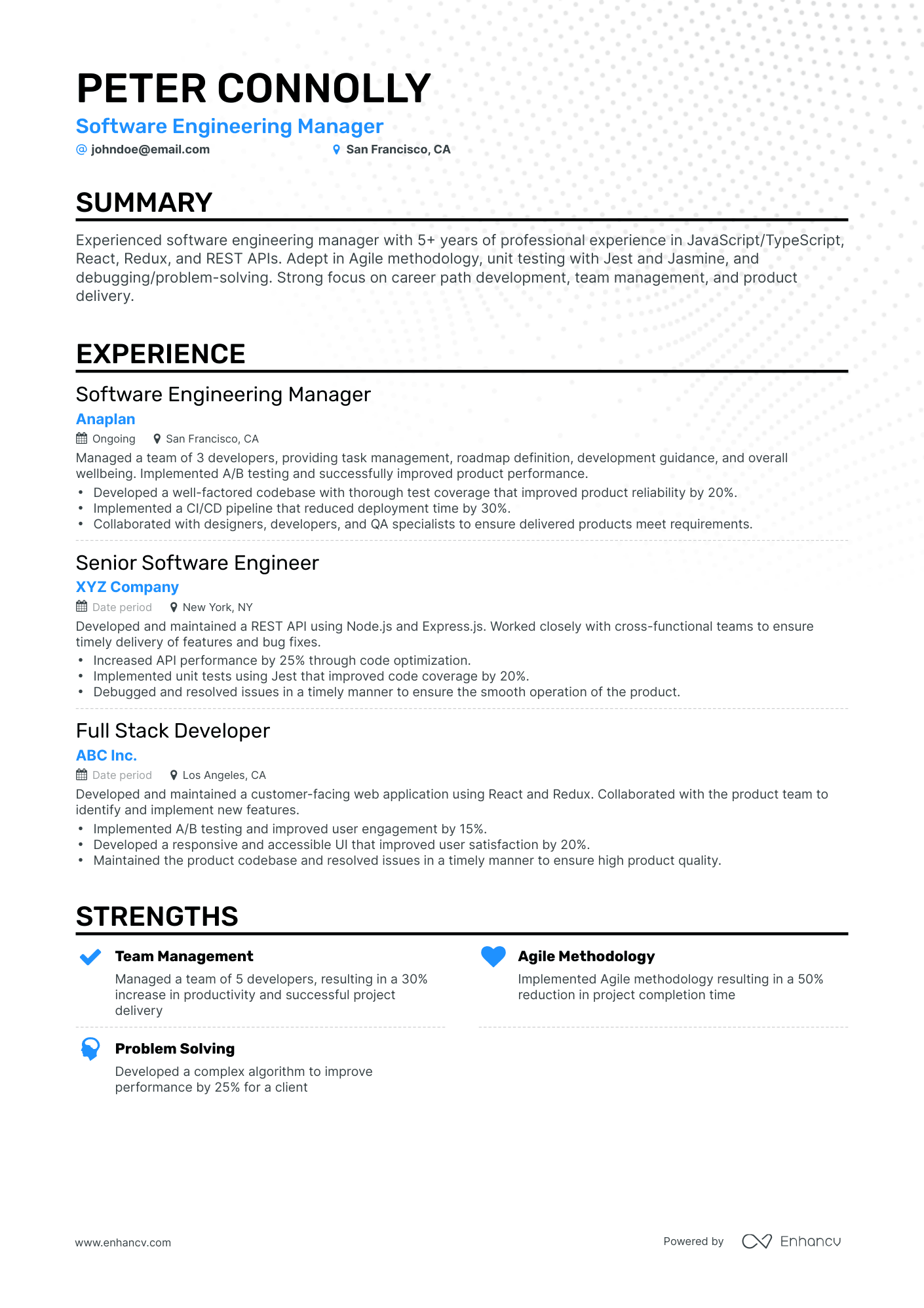 Classic Software Engineering Manager Resume Template
