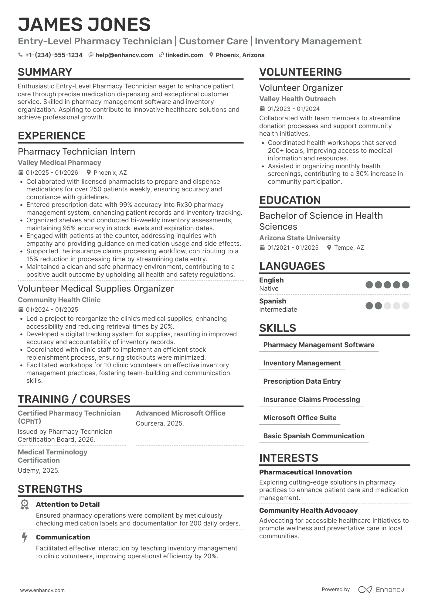 A resume example of a Entry Level Pharmacy Technician