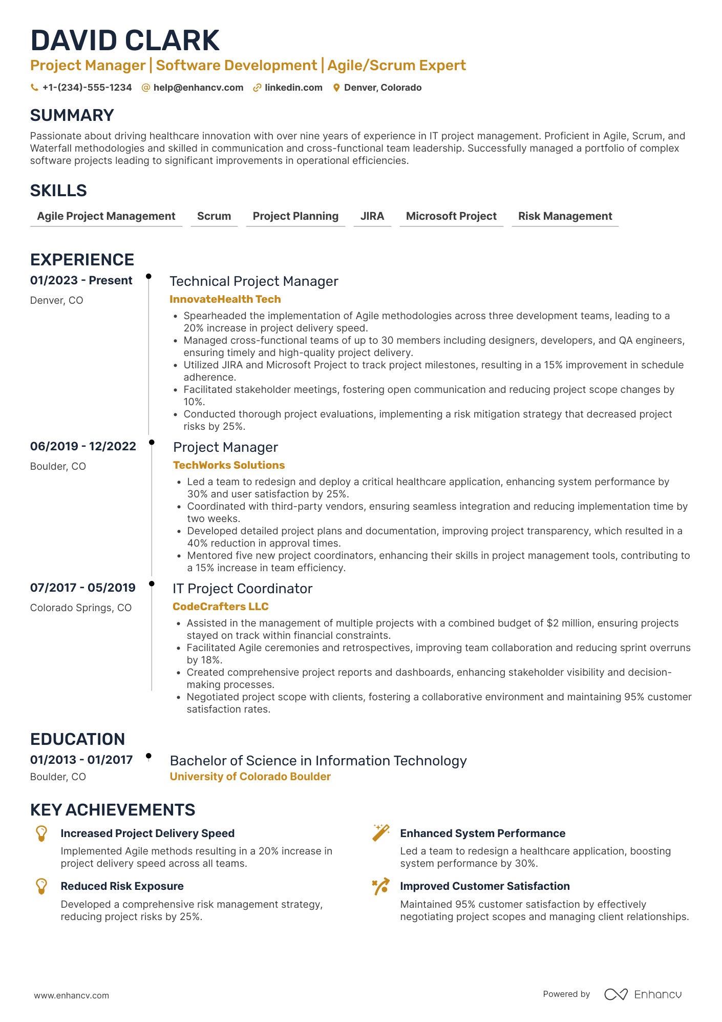 A resume example of a Technical Project Manager