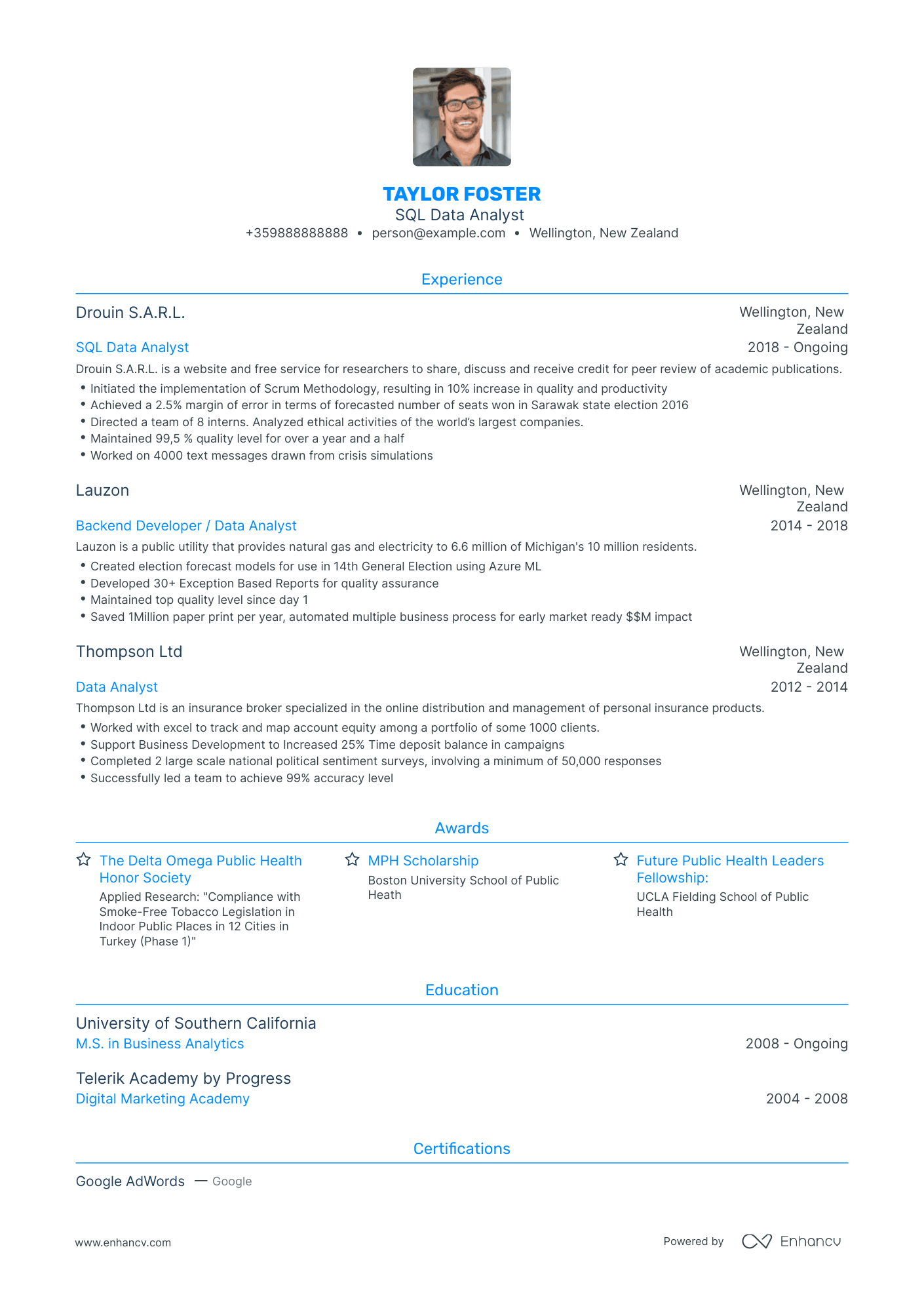 Traditional SQL Data Analyst Resume Template