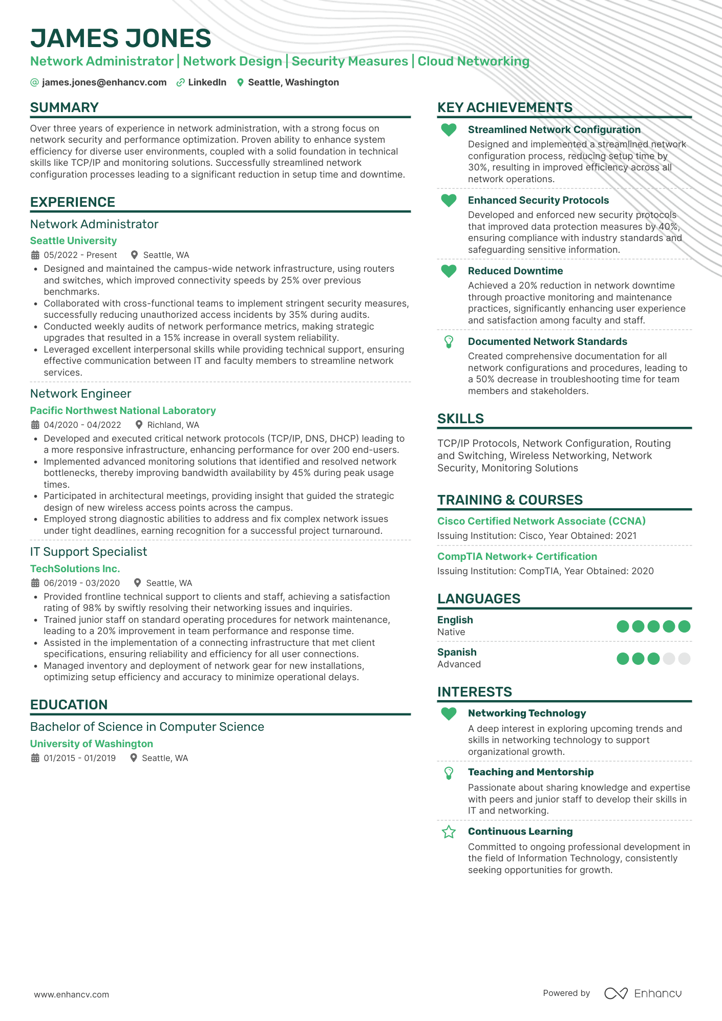 A resume example of a Network Administrator