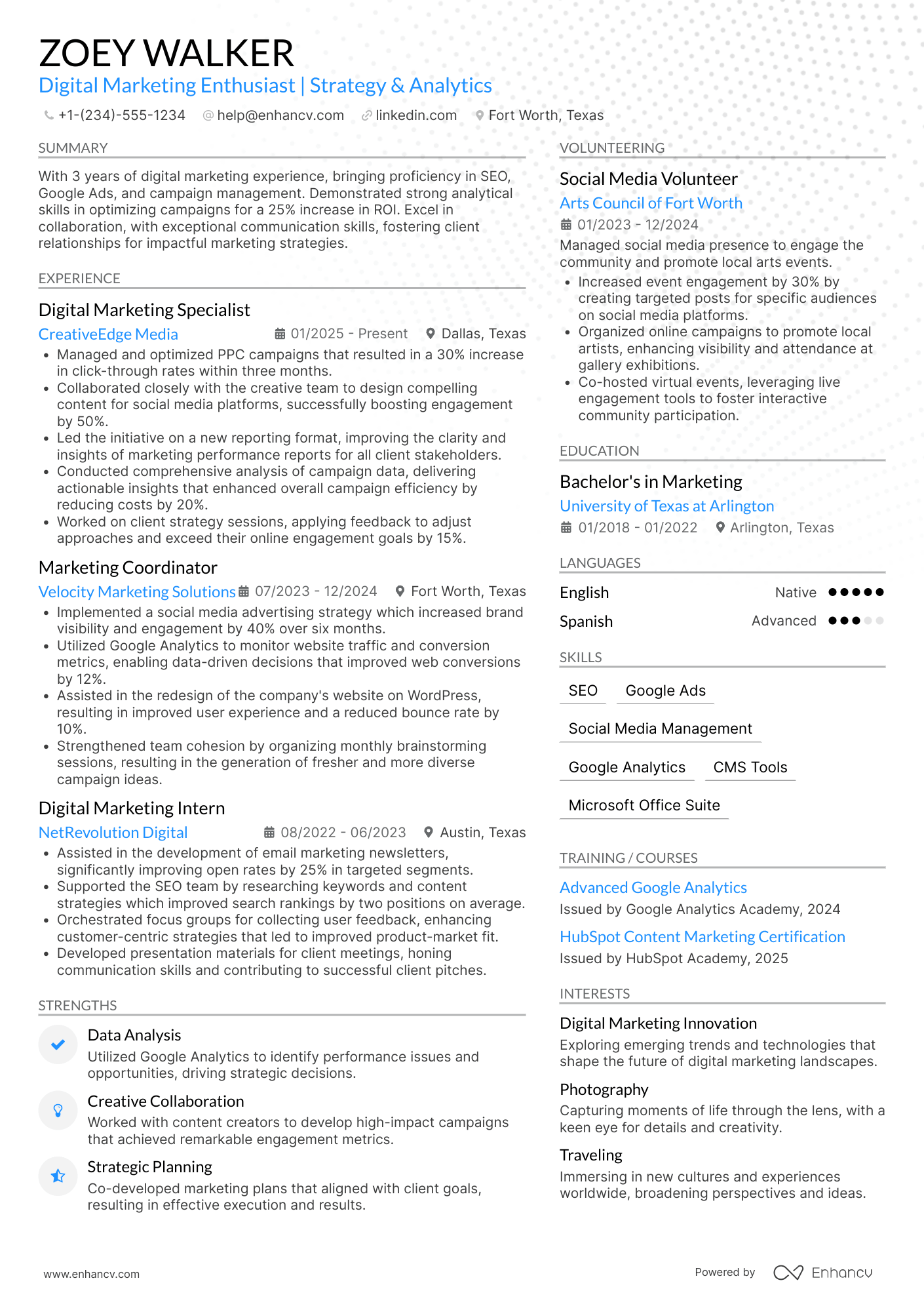 A resume example of a Digital Marketing Associate