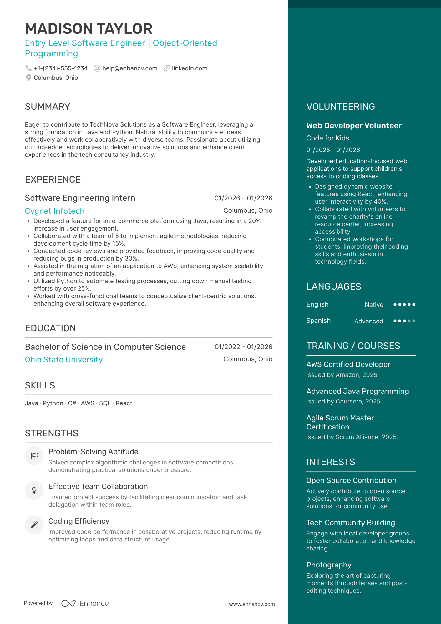 A resume example of a Accenture Entry Level Software Engineer