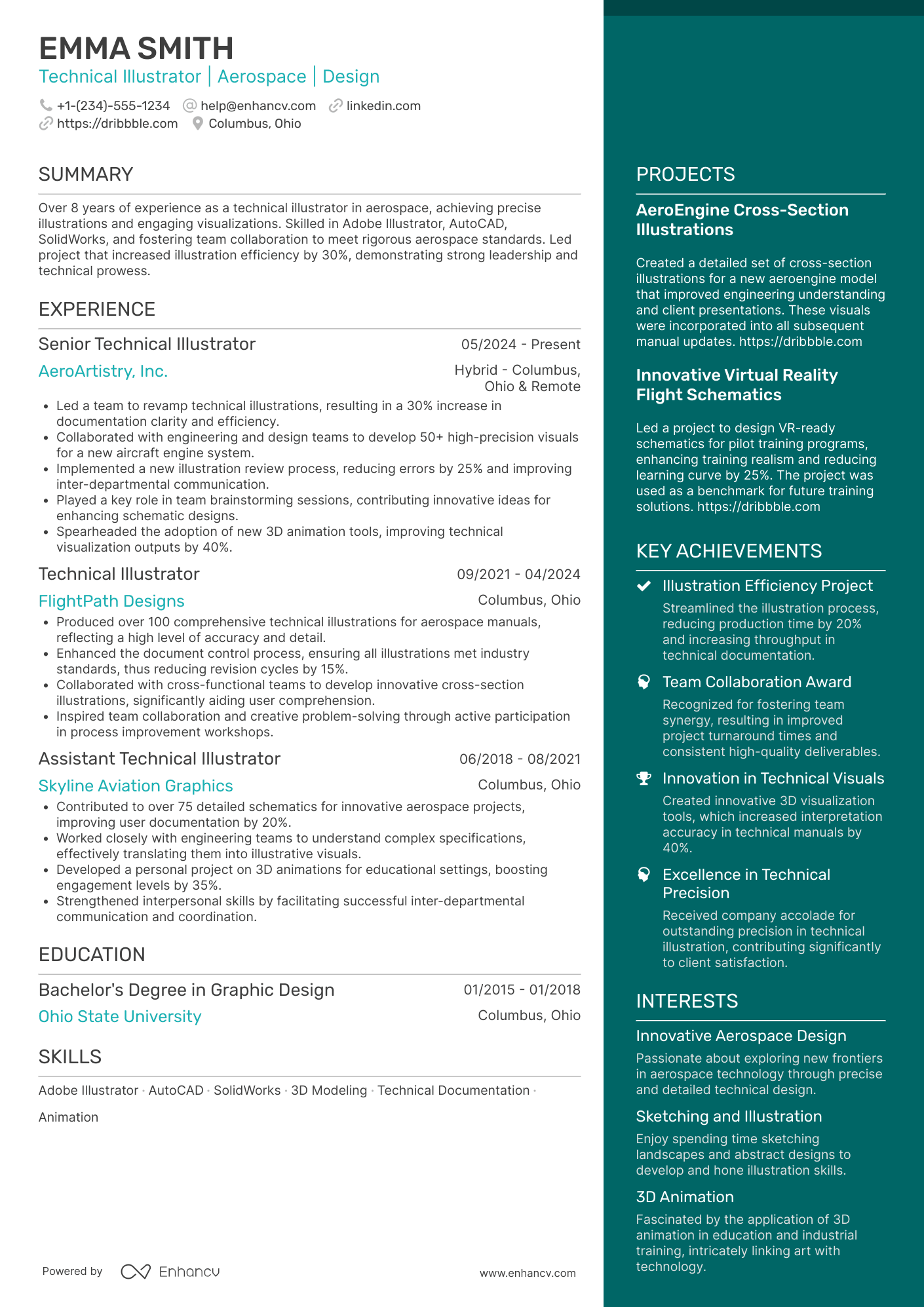 A resume example of a Technical Illustrator