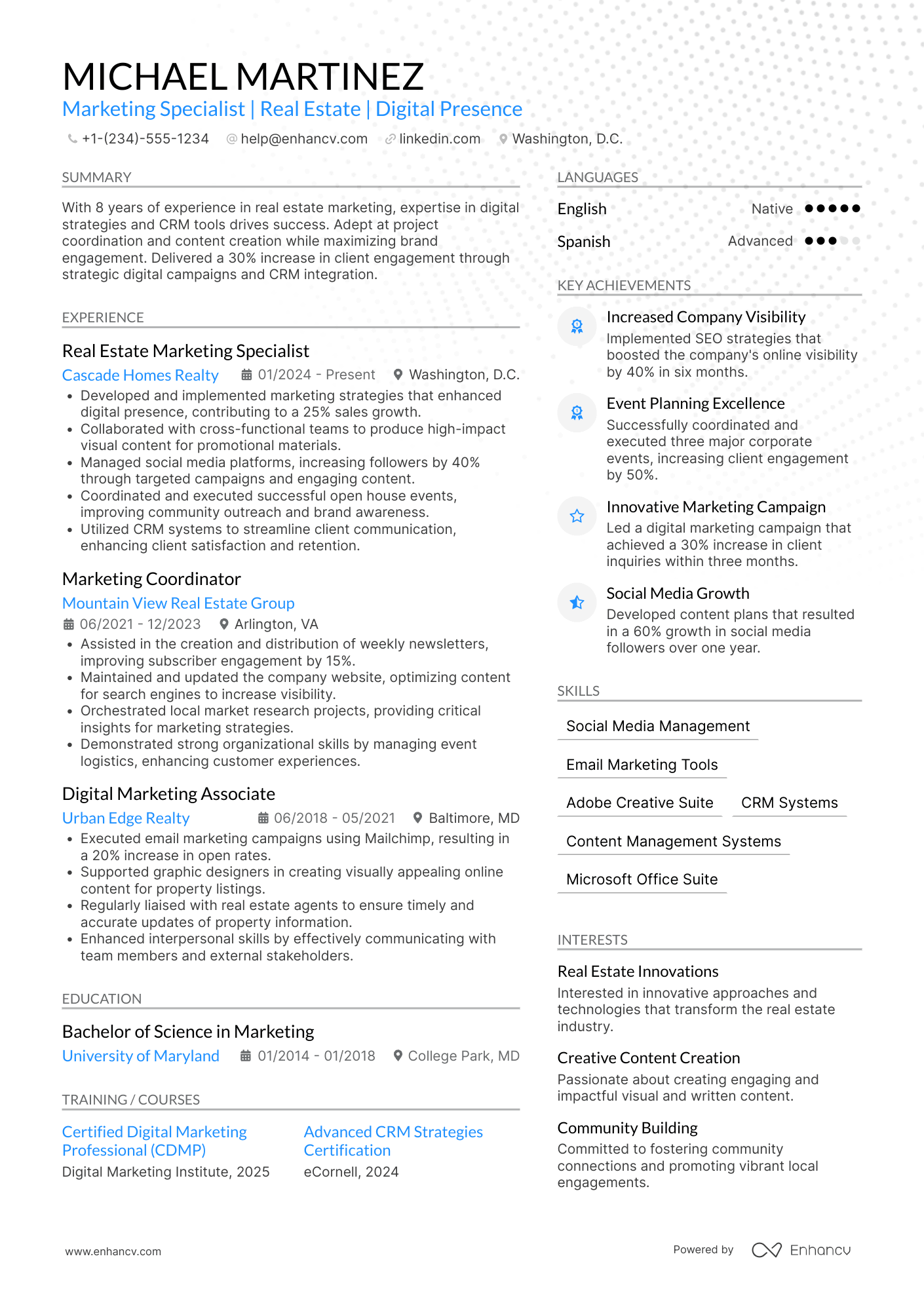 A resume example of a Real Estate Marketing Assistant