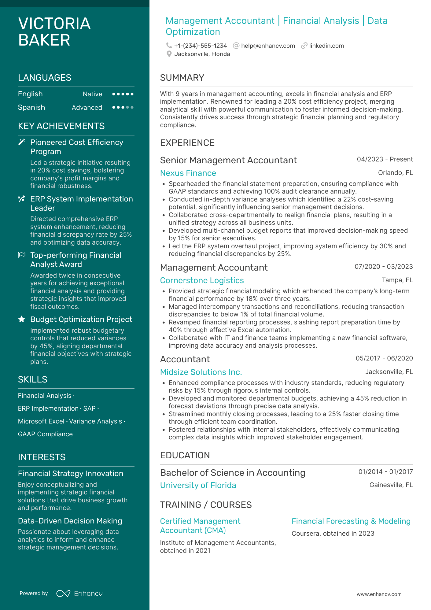 A resume example of a Management Accountant