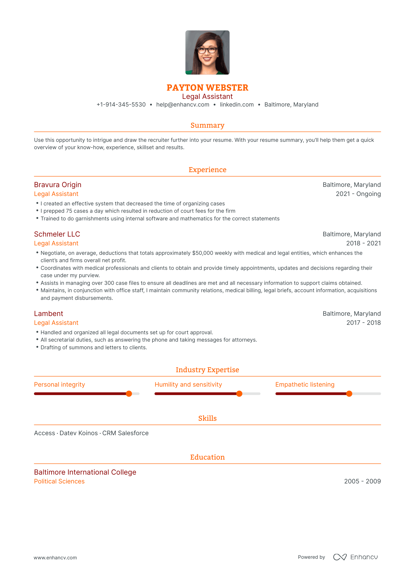 Traditional Legal Assistant Resume Template