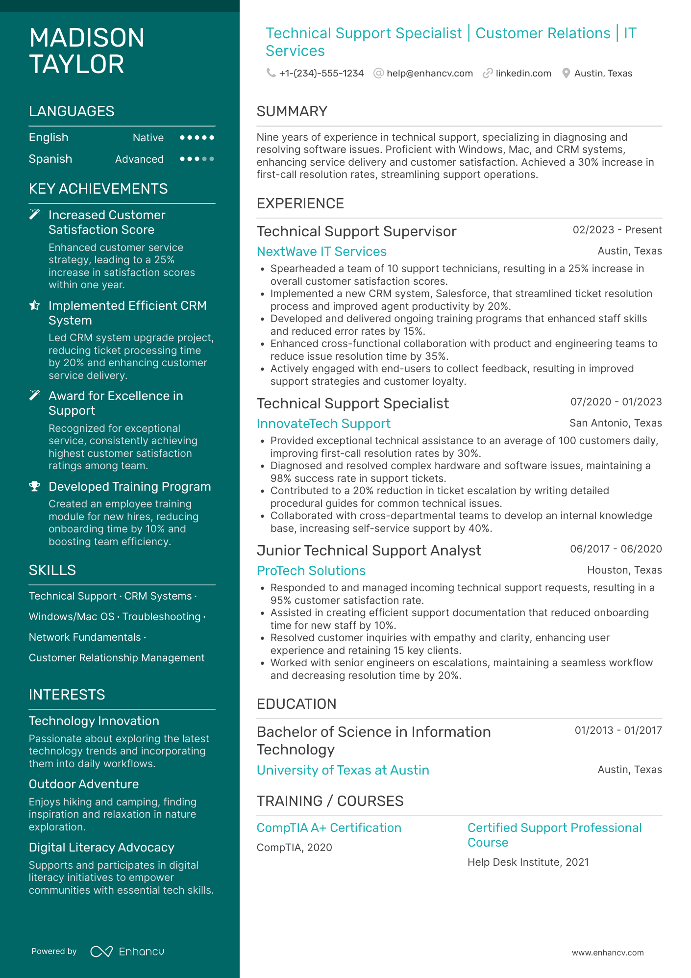 A resume example of a Technical Support Call Center Representative