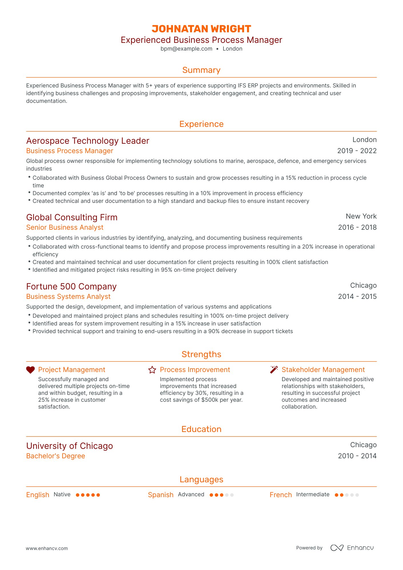 Traditional Business Process Manager Resume Template