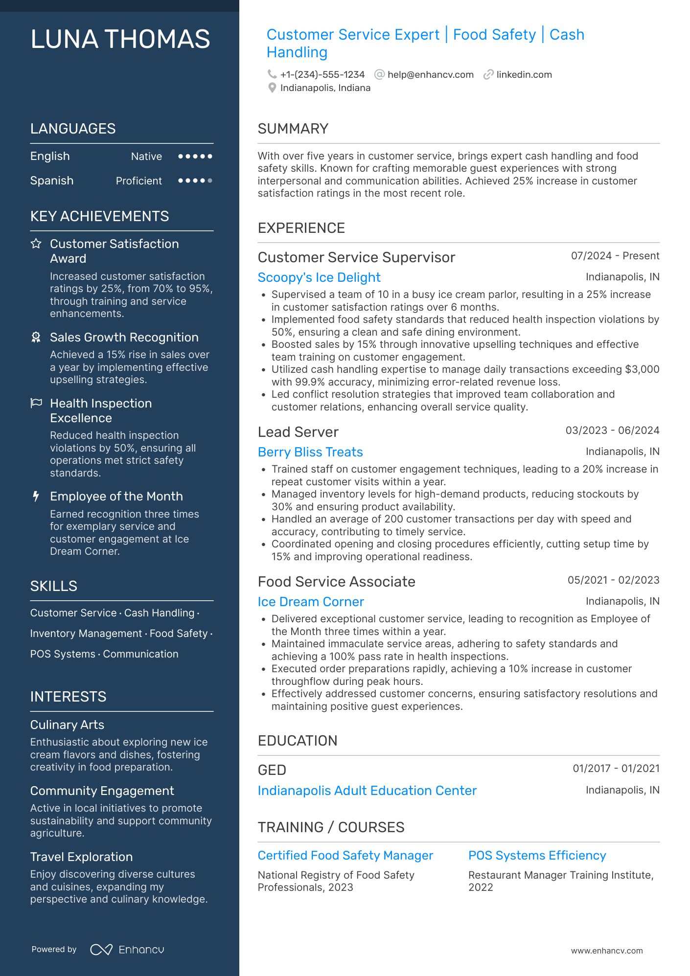 A resume example of a Ice Cream Server