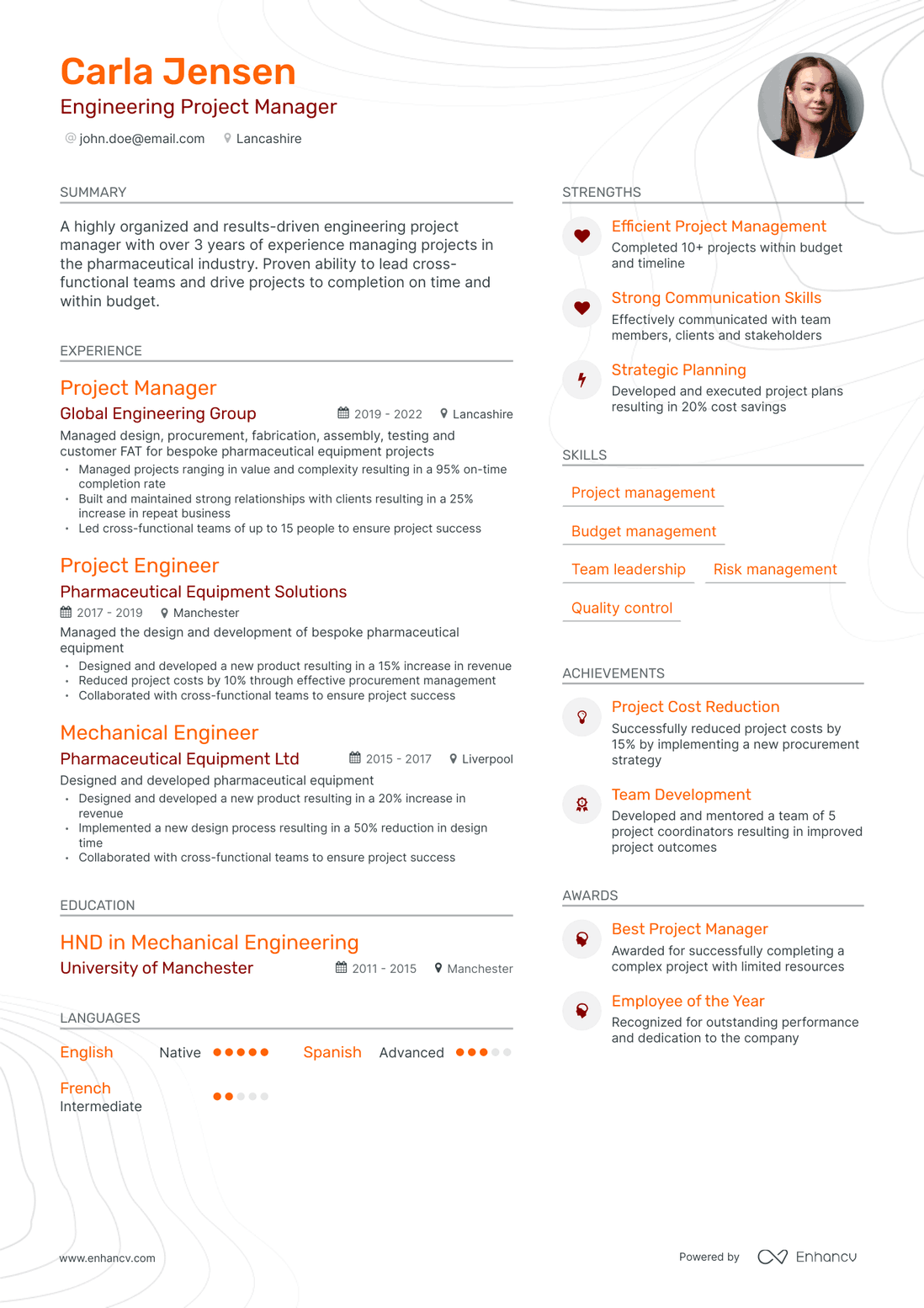 Modern Engineering Project Manager Resume Template