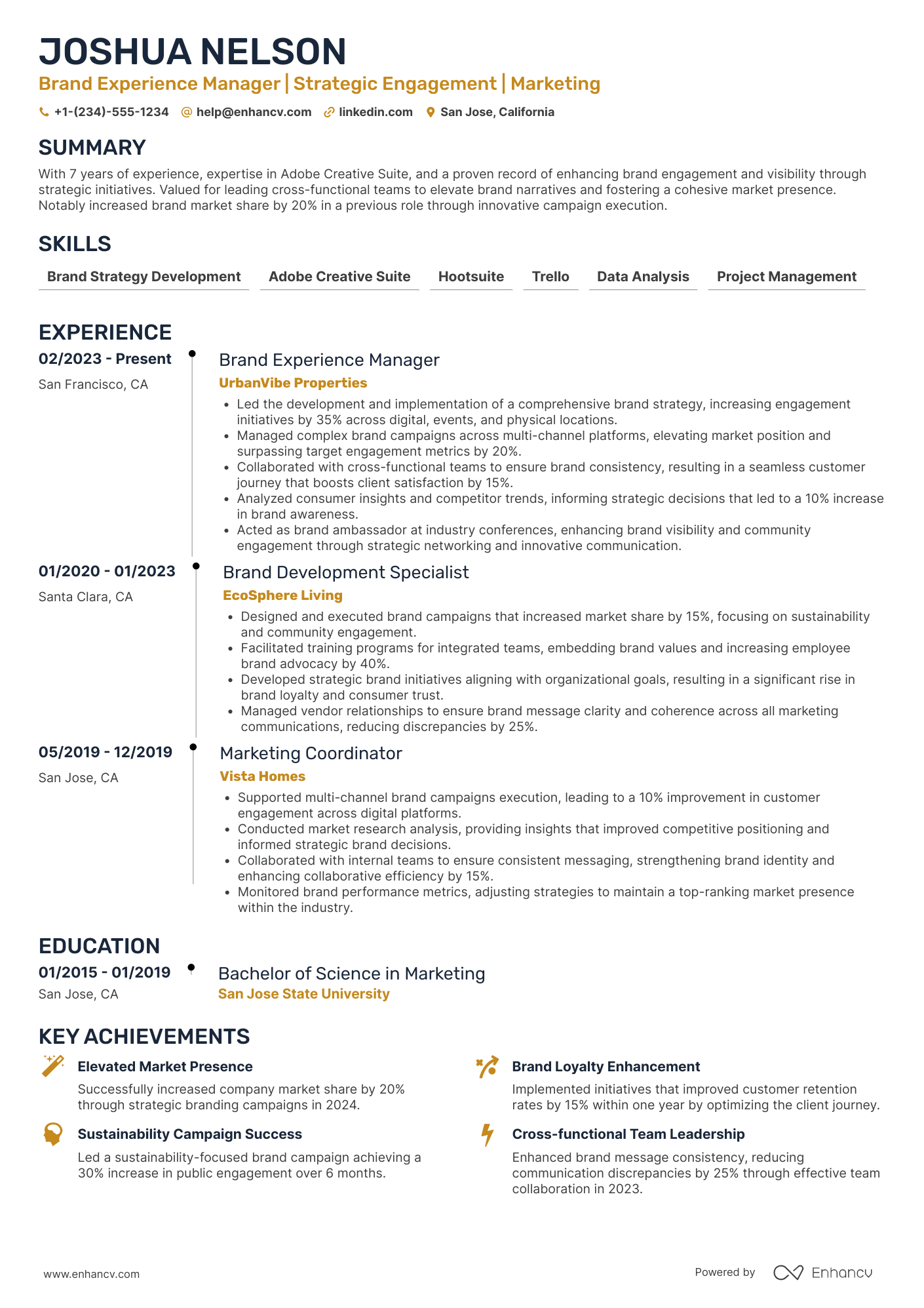 A resume example of a Brand Experience Manager